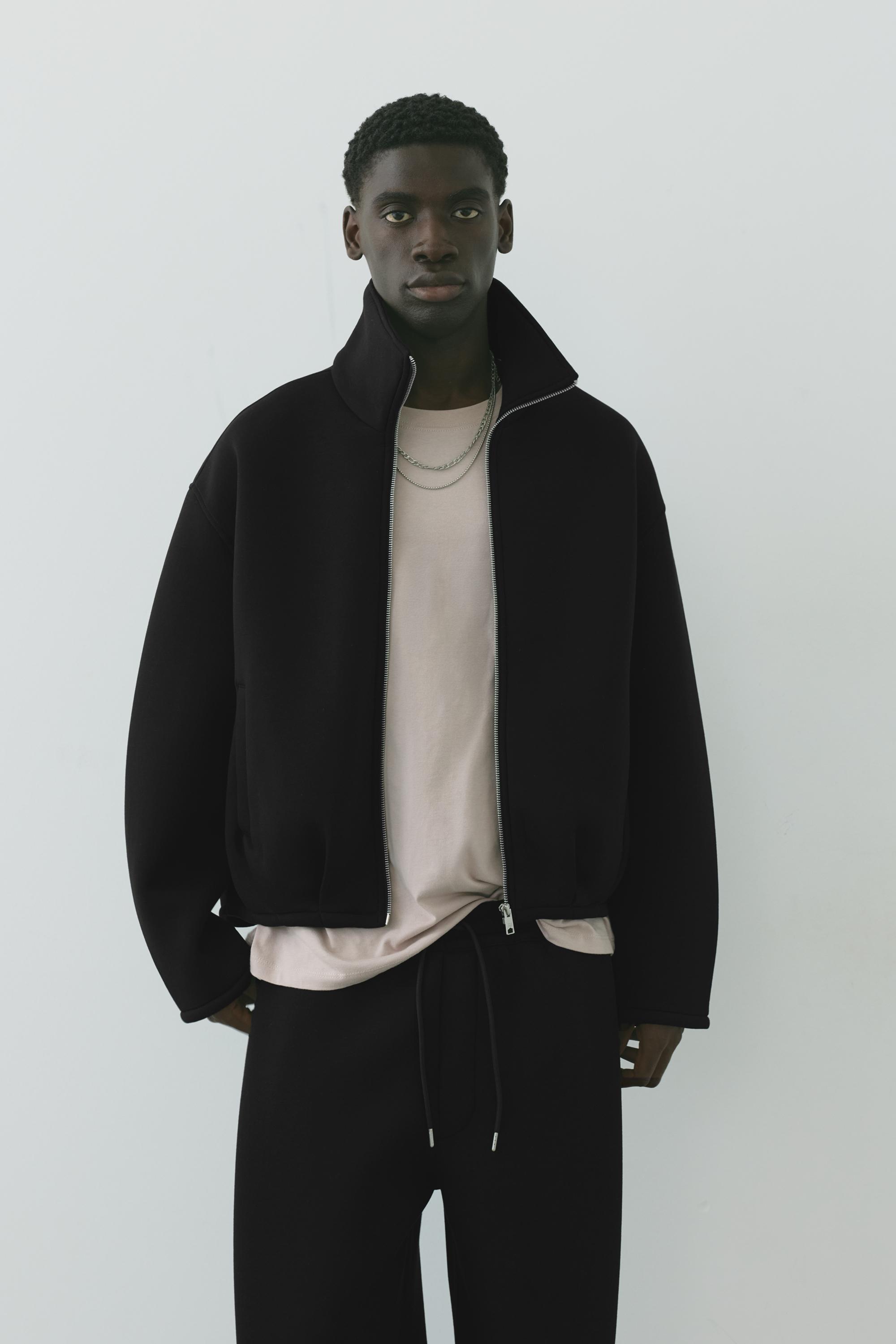 Neoprene-effect zip-up jacket — Black