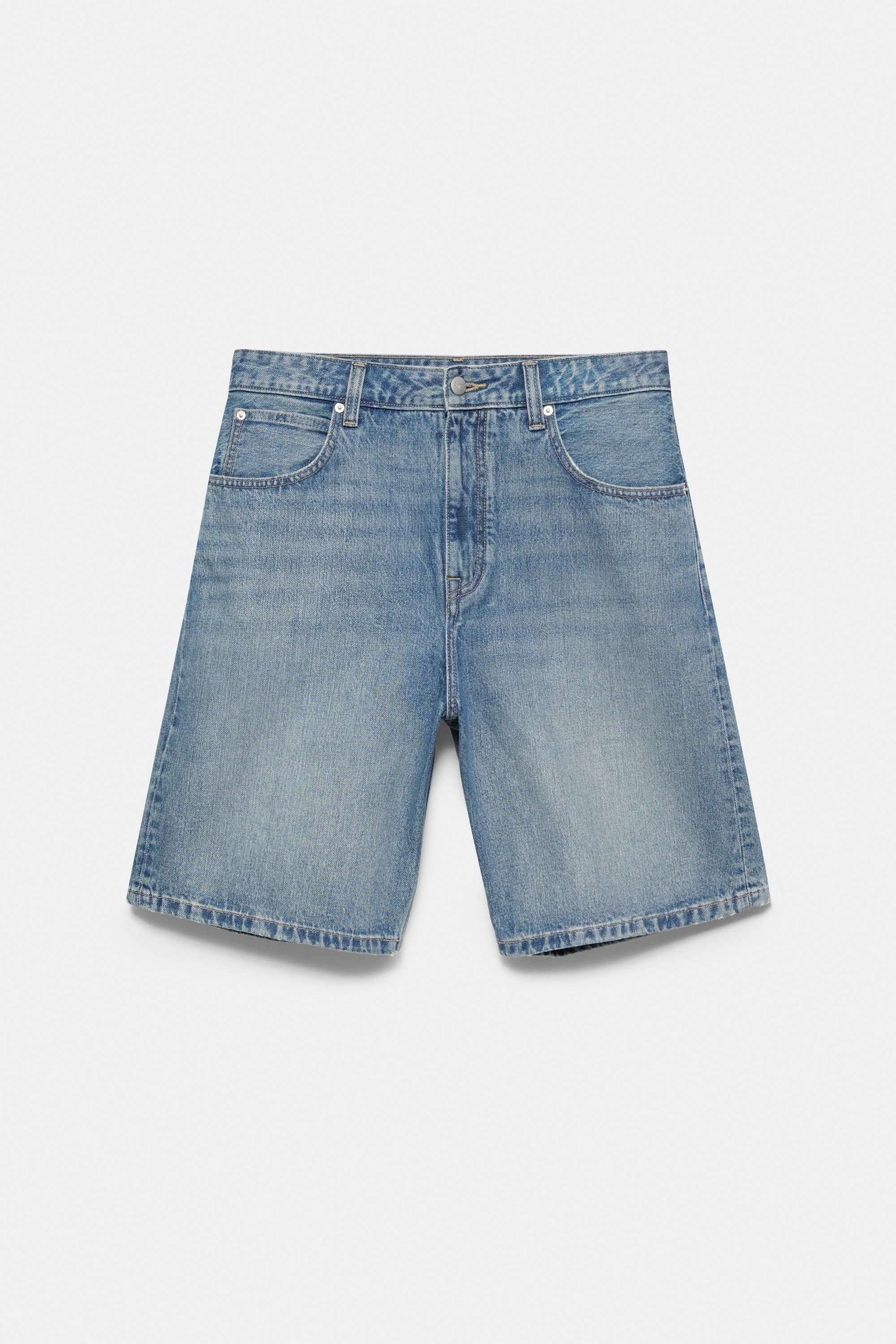 Baggy relaxed fit denim Bermuda shorts — Greenish blue