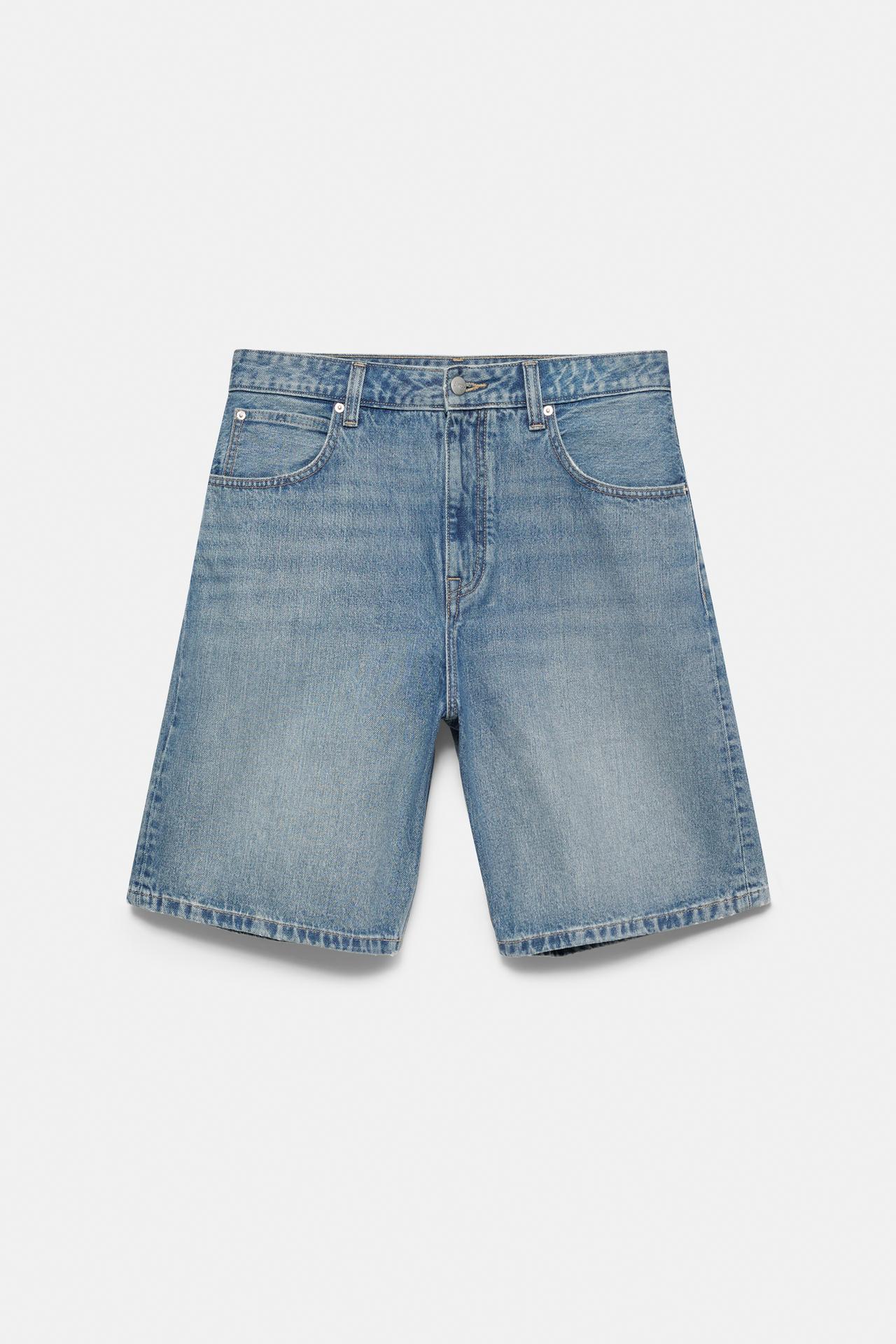 Baggy relaxed fit denim Bermuda shorts — Greenish blue