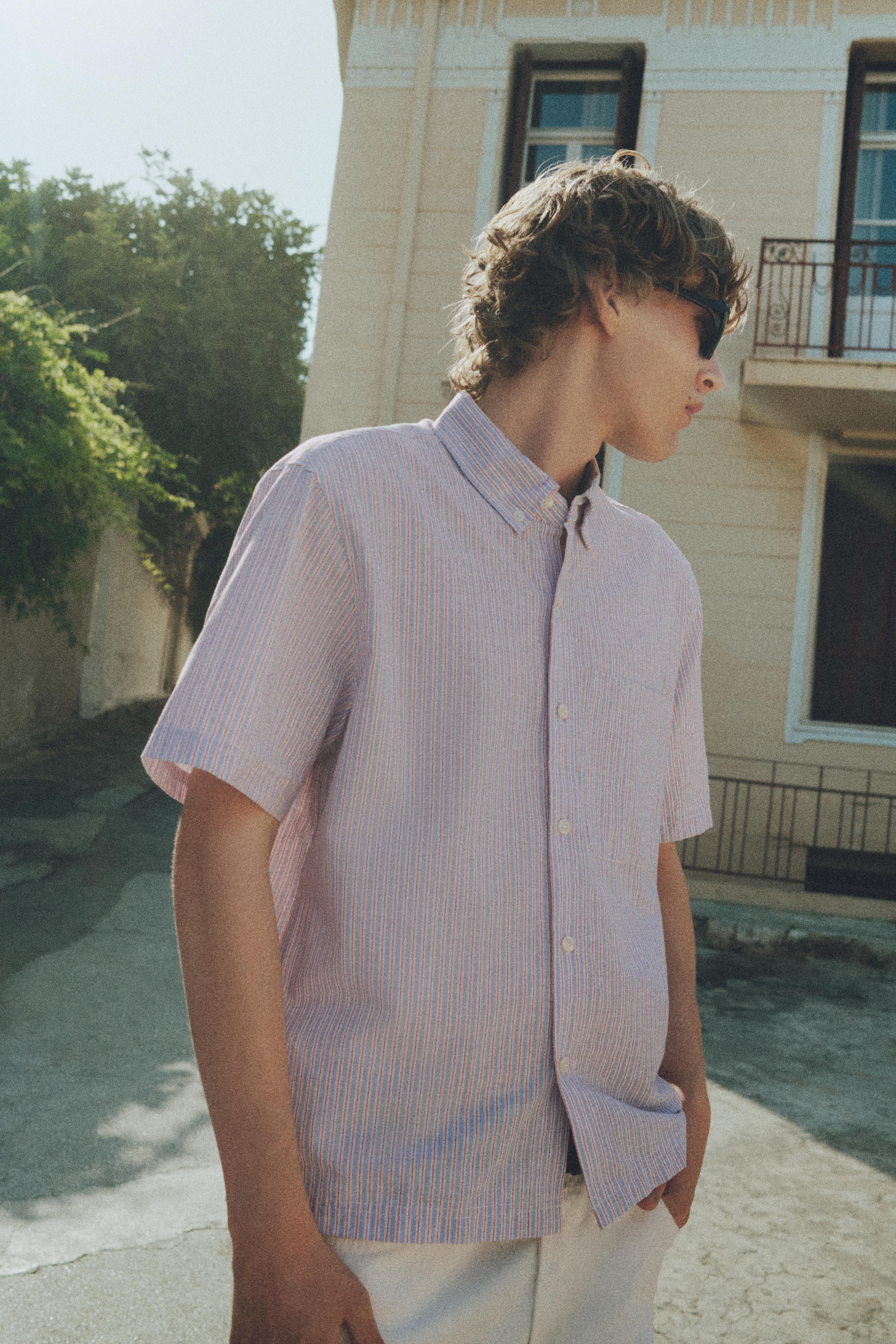 Striped short sleeve shirt — Pale ecru