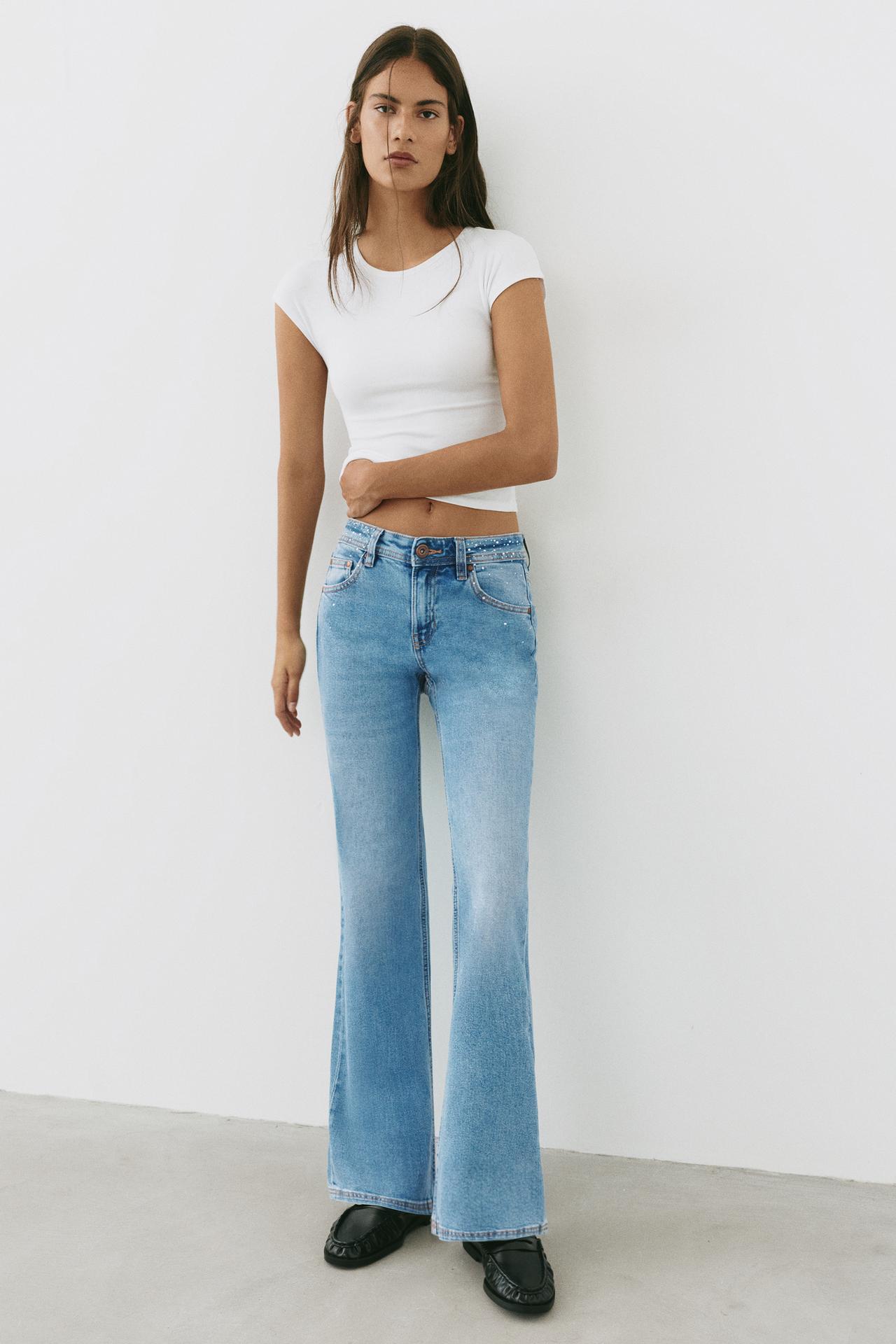 Rhinestone boot-cut jeans — Medium blue