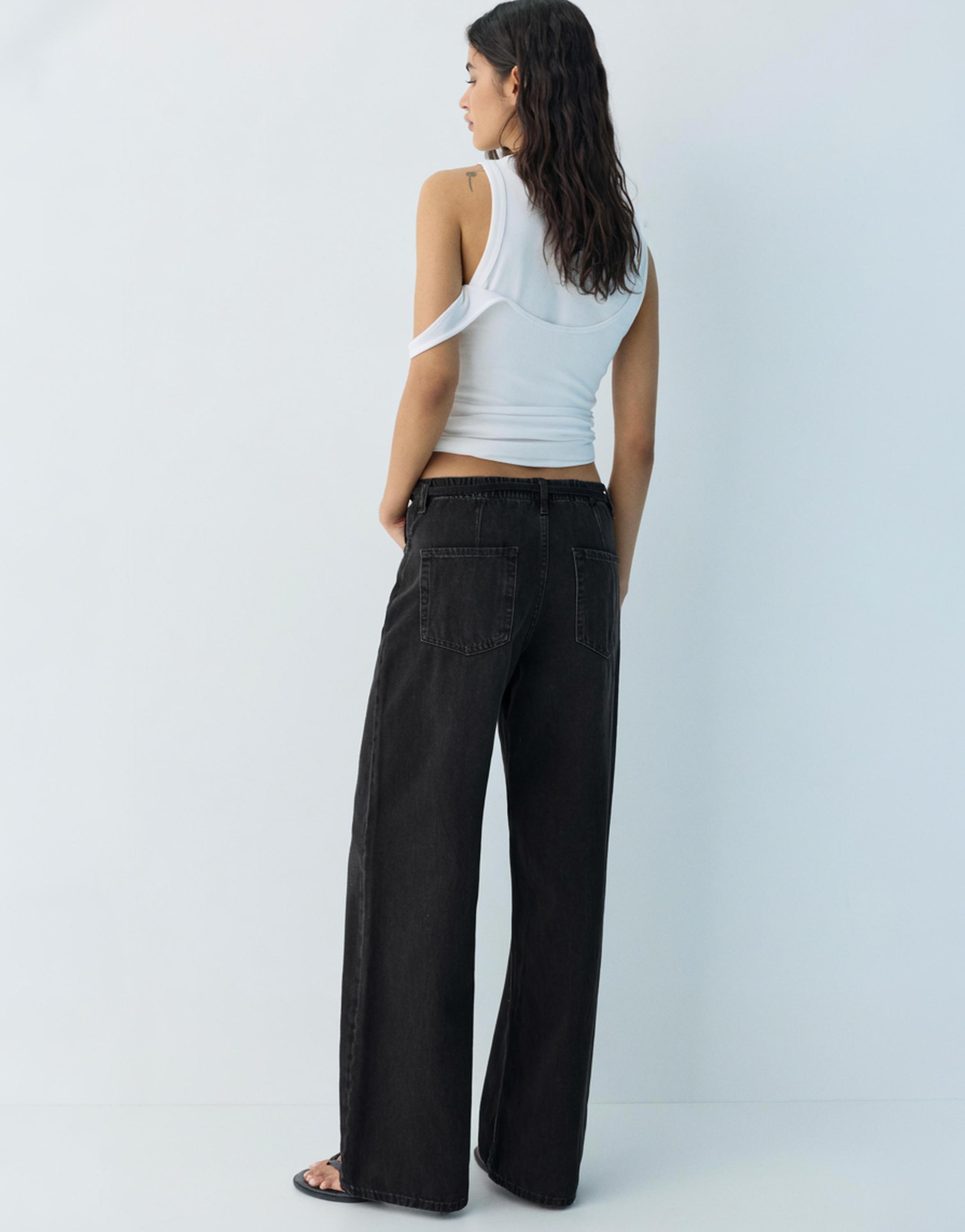 Baggy jeans with drawstring — Black