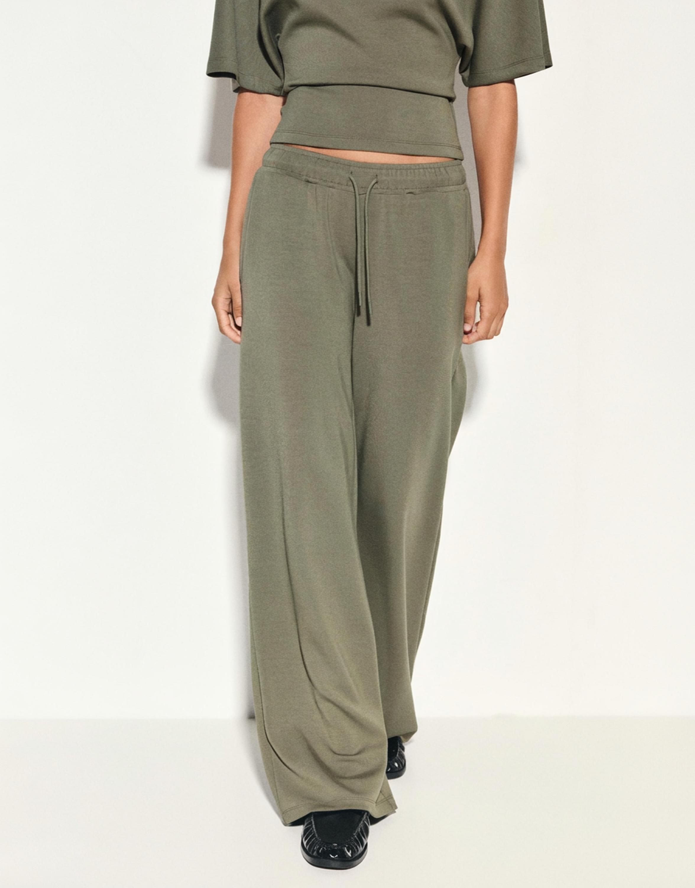 Modal wide-leg trousers — Khaki