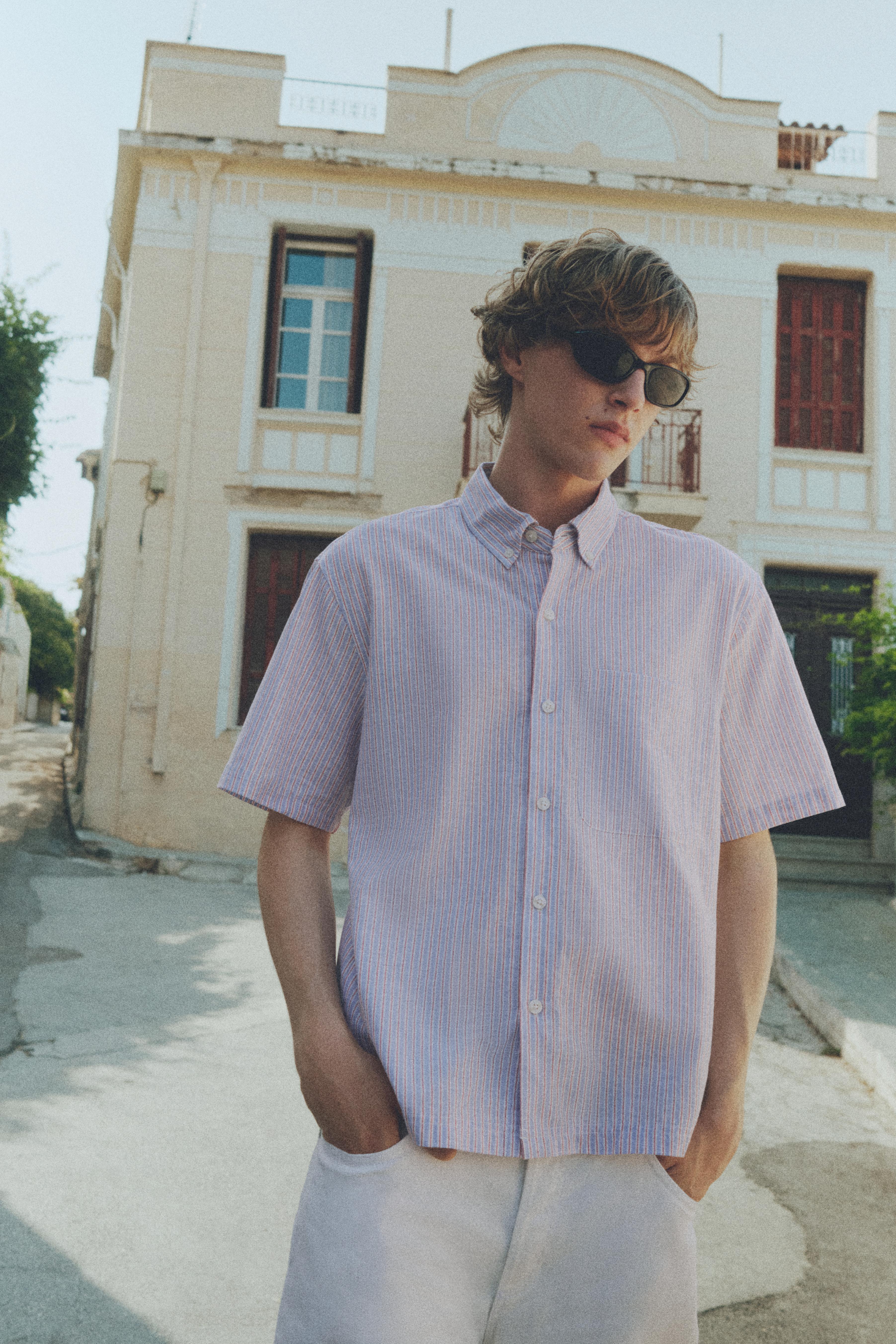 Striped short sleeve shirt — Pale ecru