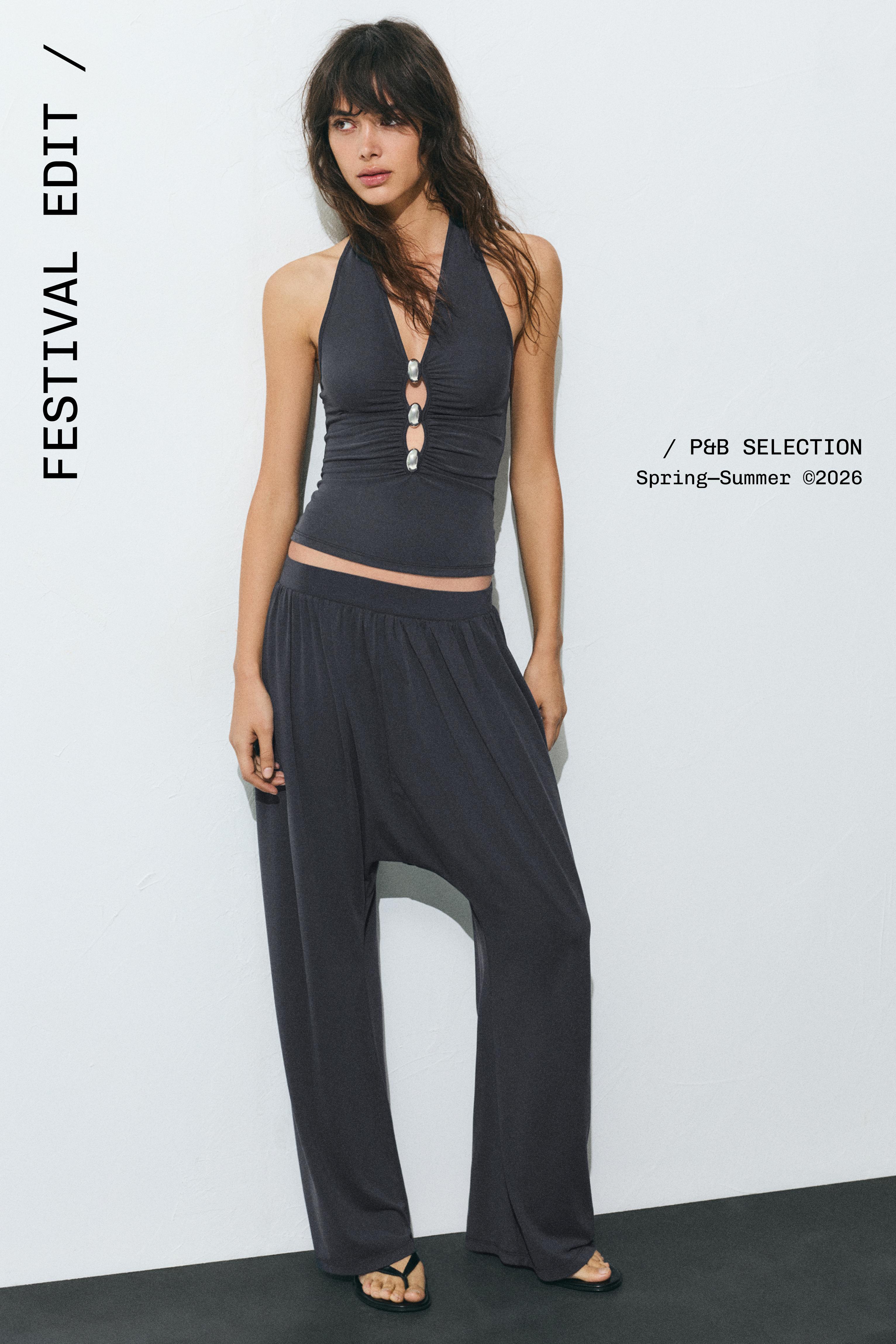Halter top with metallic details — Dark grey