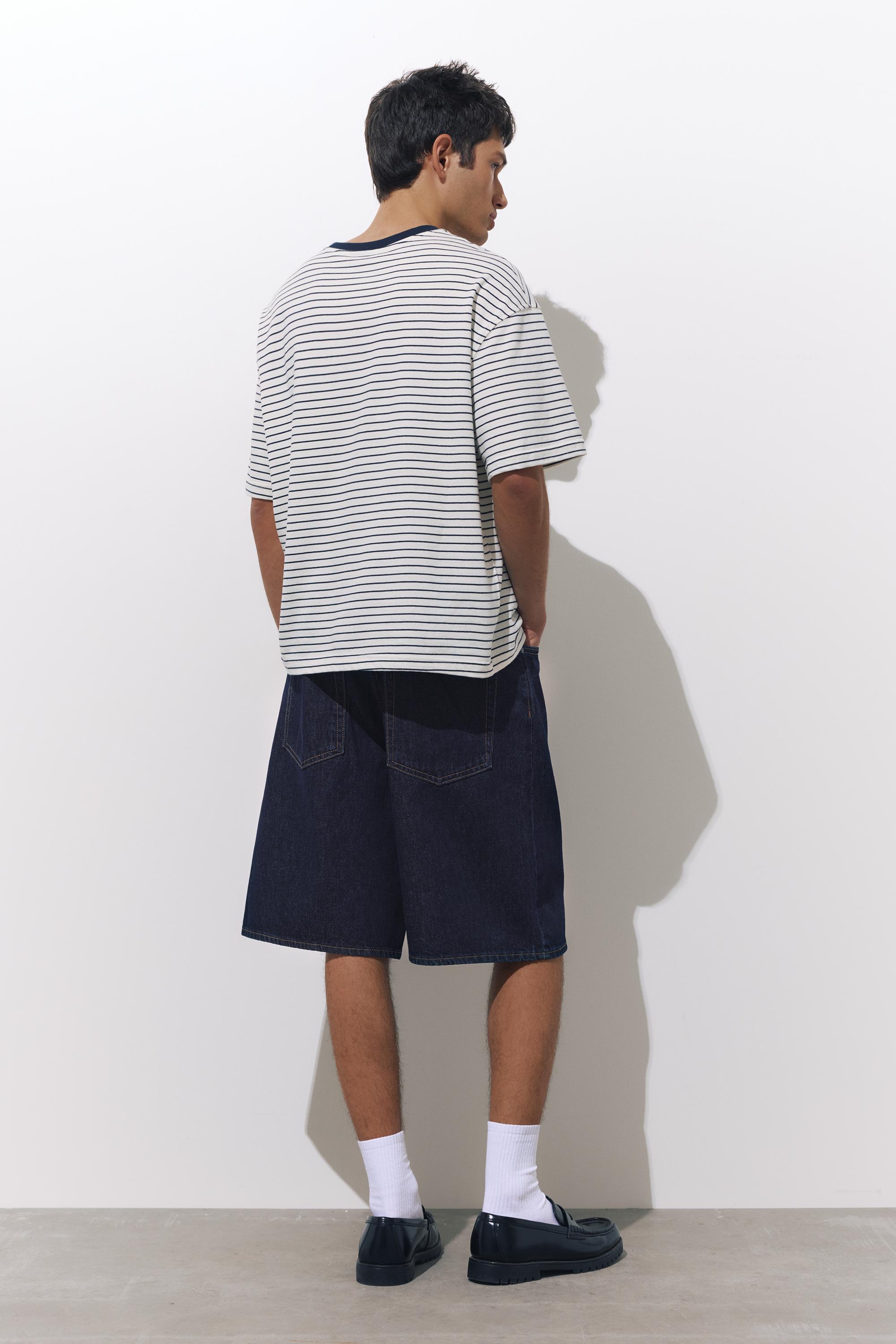 Pens detaylı geniş paça denim bermuda - Görsel 17