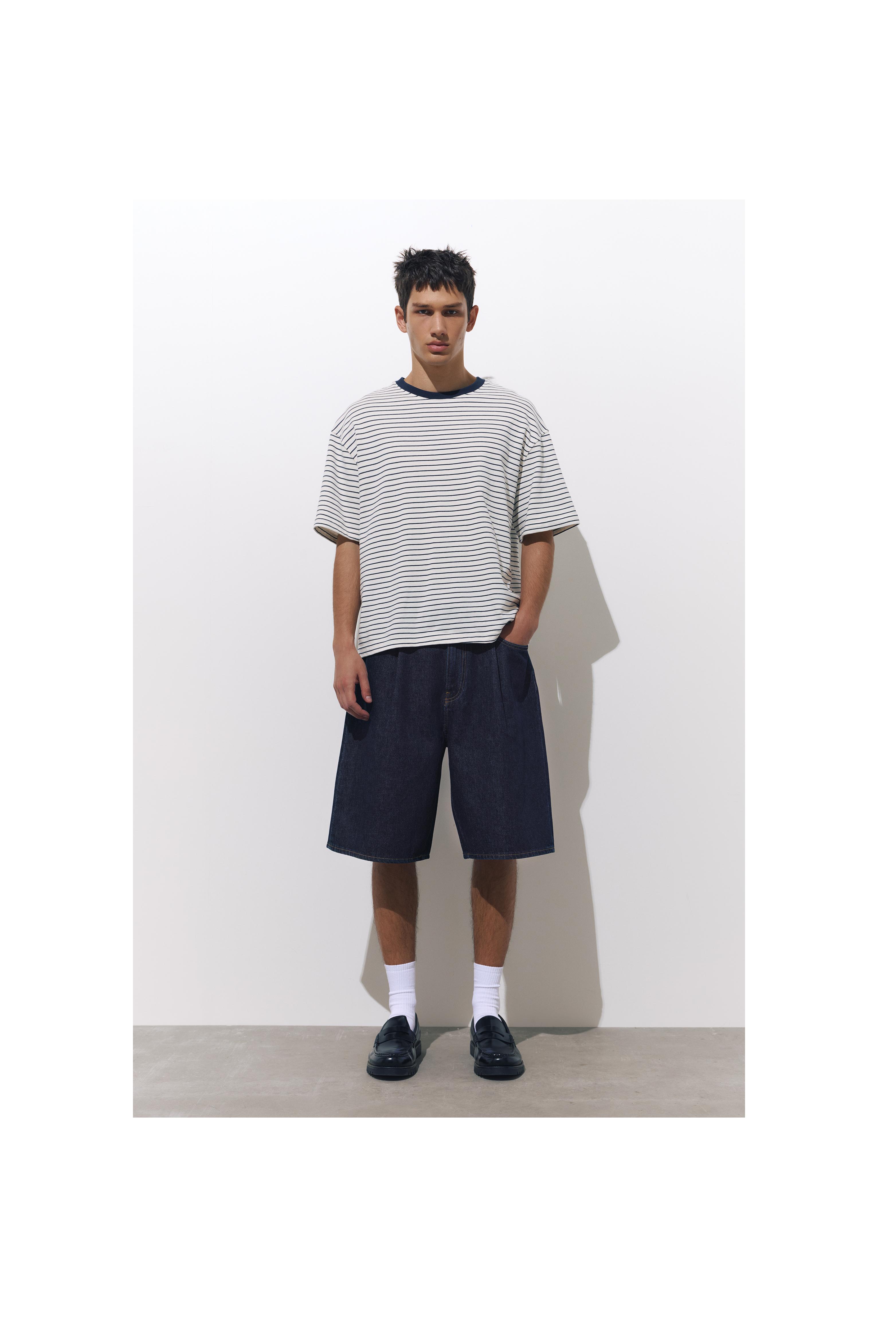 Pens detaylı geniş paça denim bermuda - Görsel 18