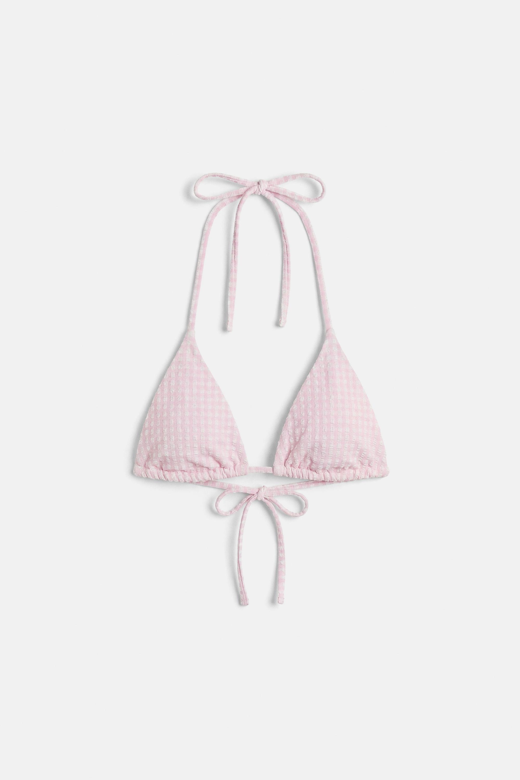 Gingham bikini top — Pink