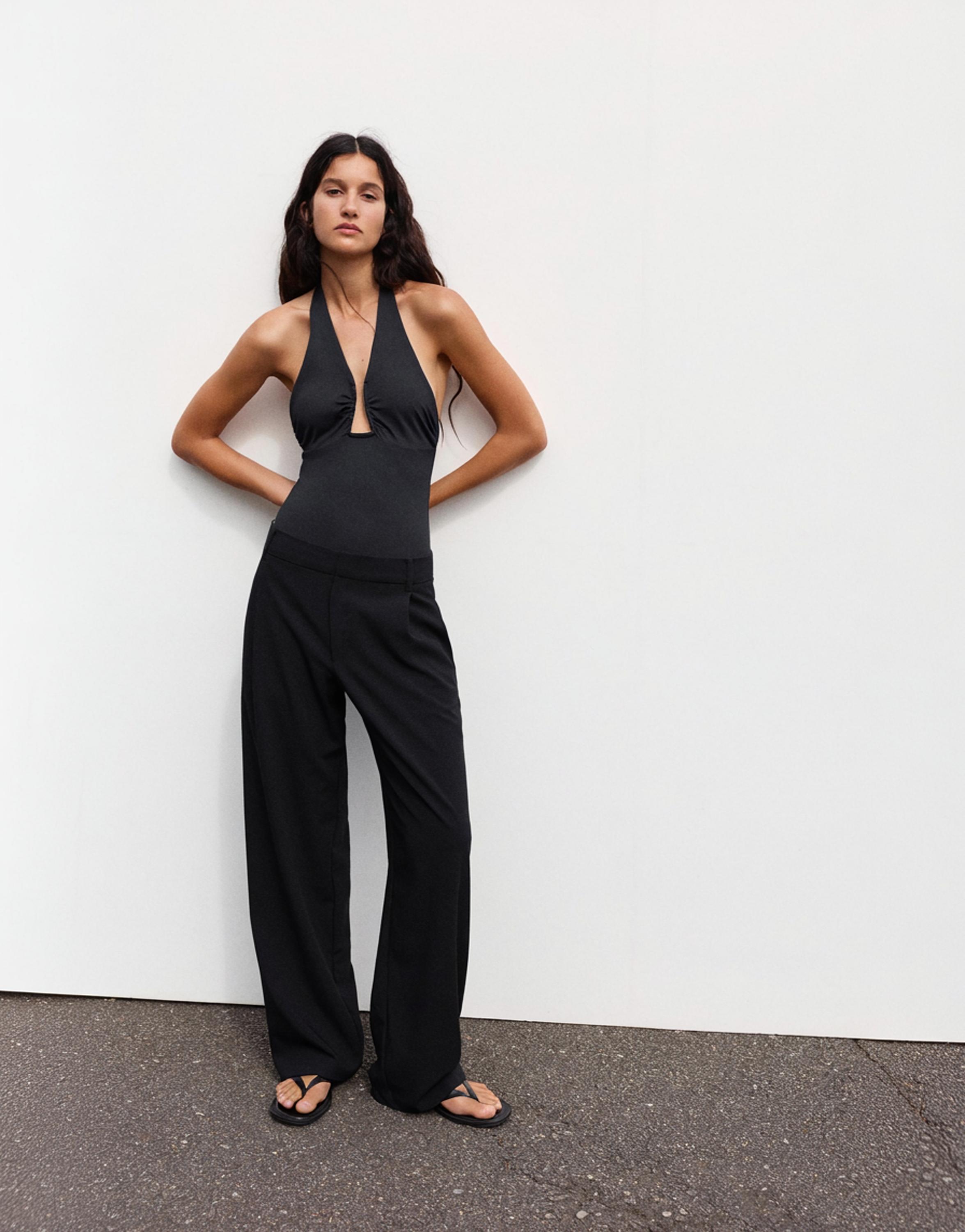 Gathered halterneck bodysuit — Black