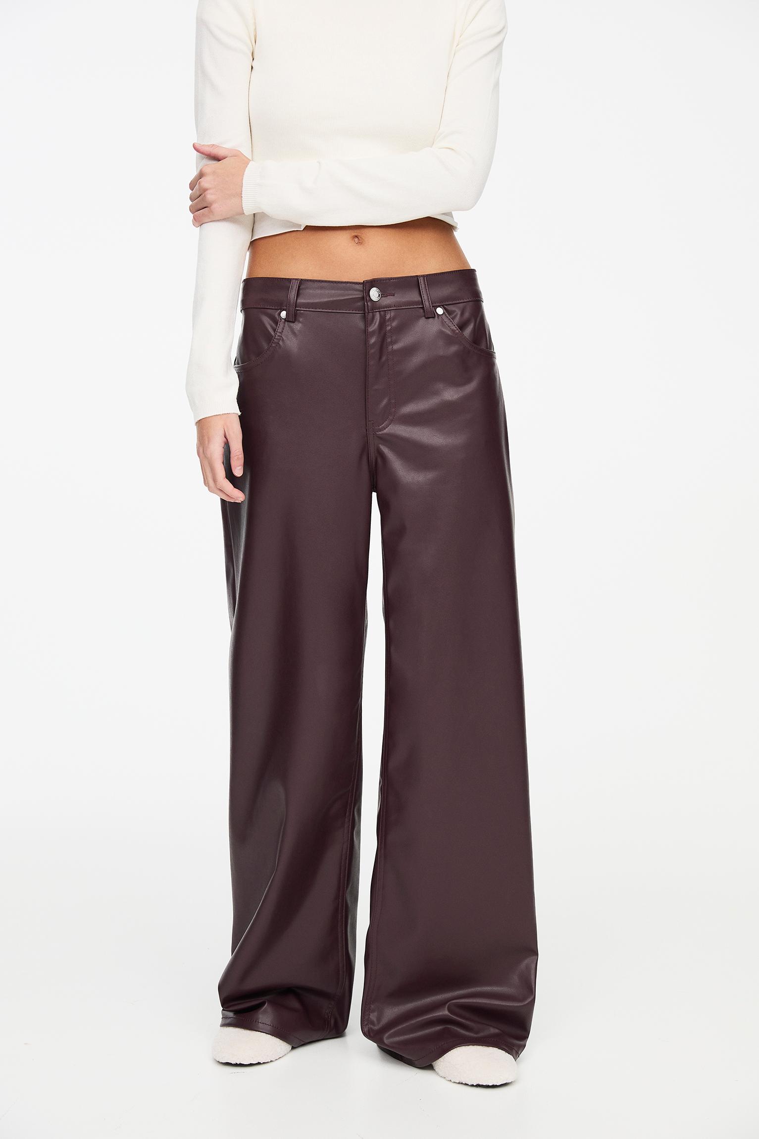 Wide-leg faux leather trousers - PULL\u0026BEAR