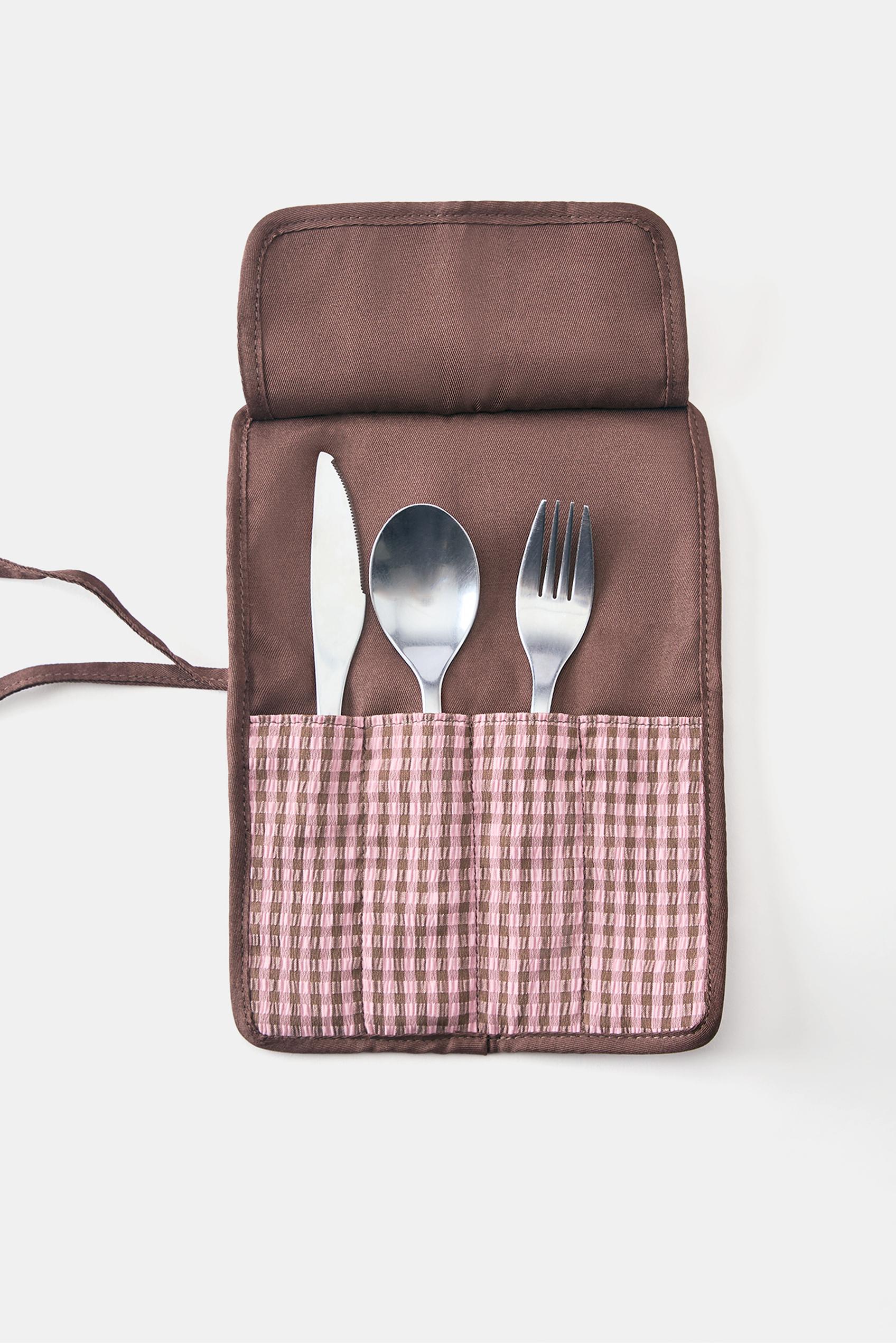 Gingham cutlery roll — Pink