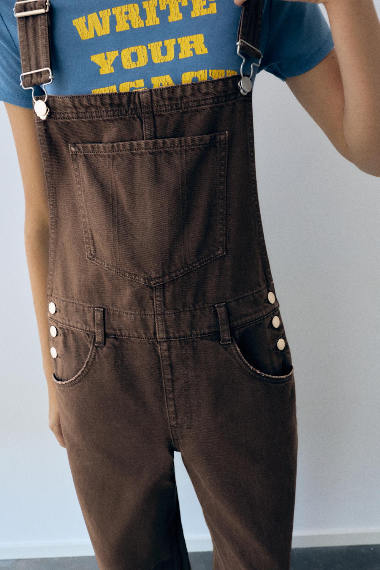 Long denim dungarees — Brown