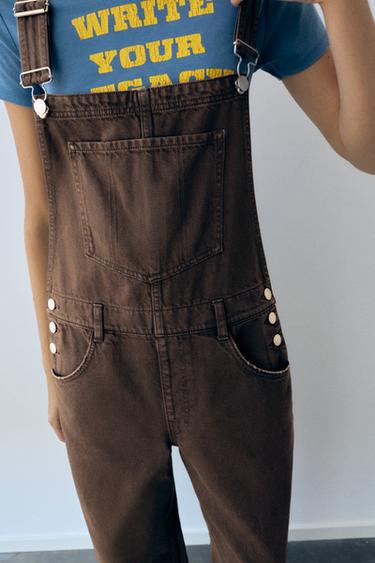 Long denim dungarees — Brown 4