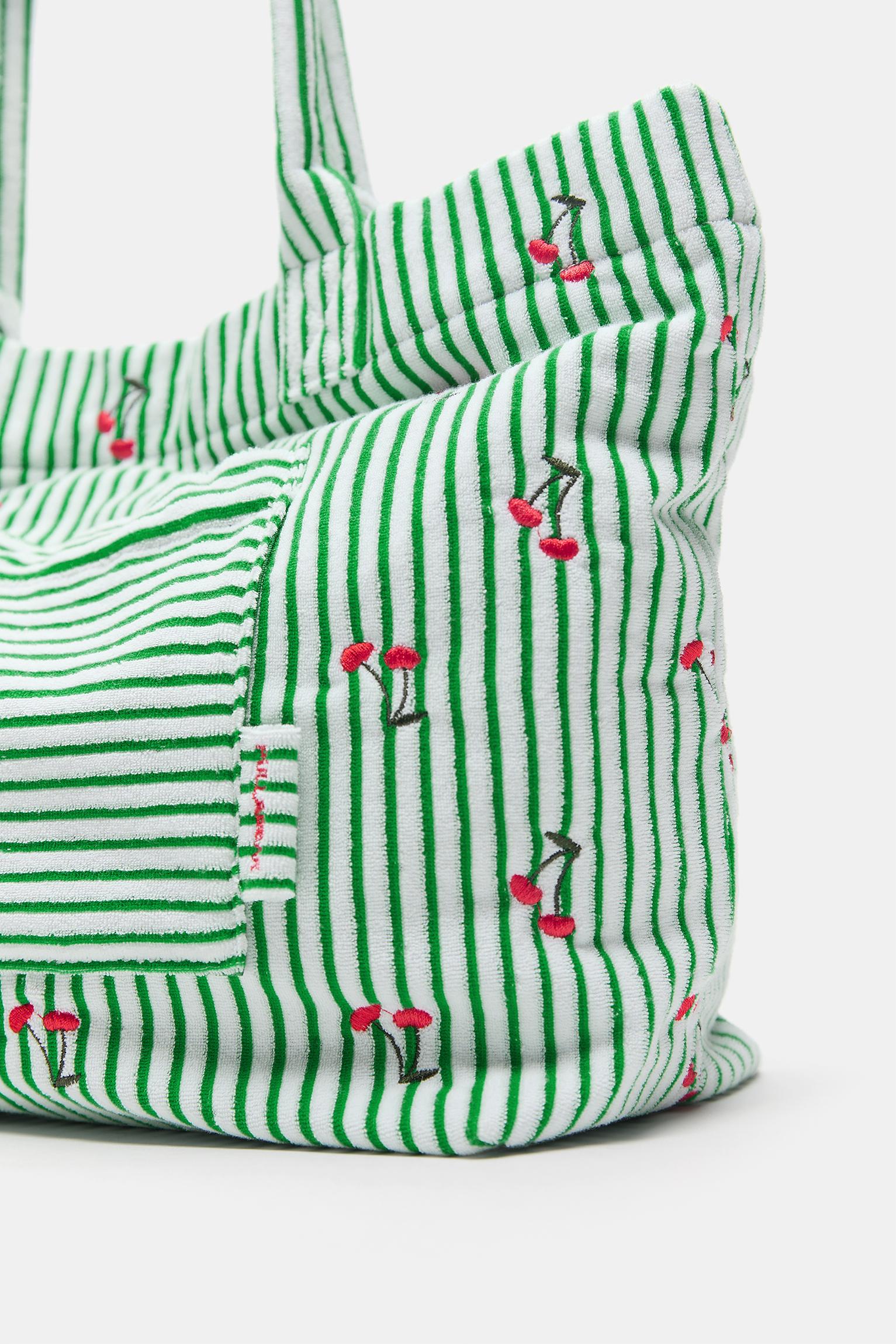 Striped towel shopper bag — Khaki