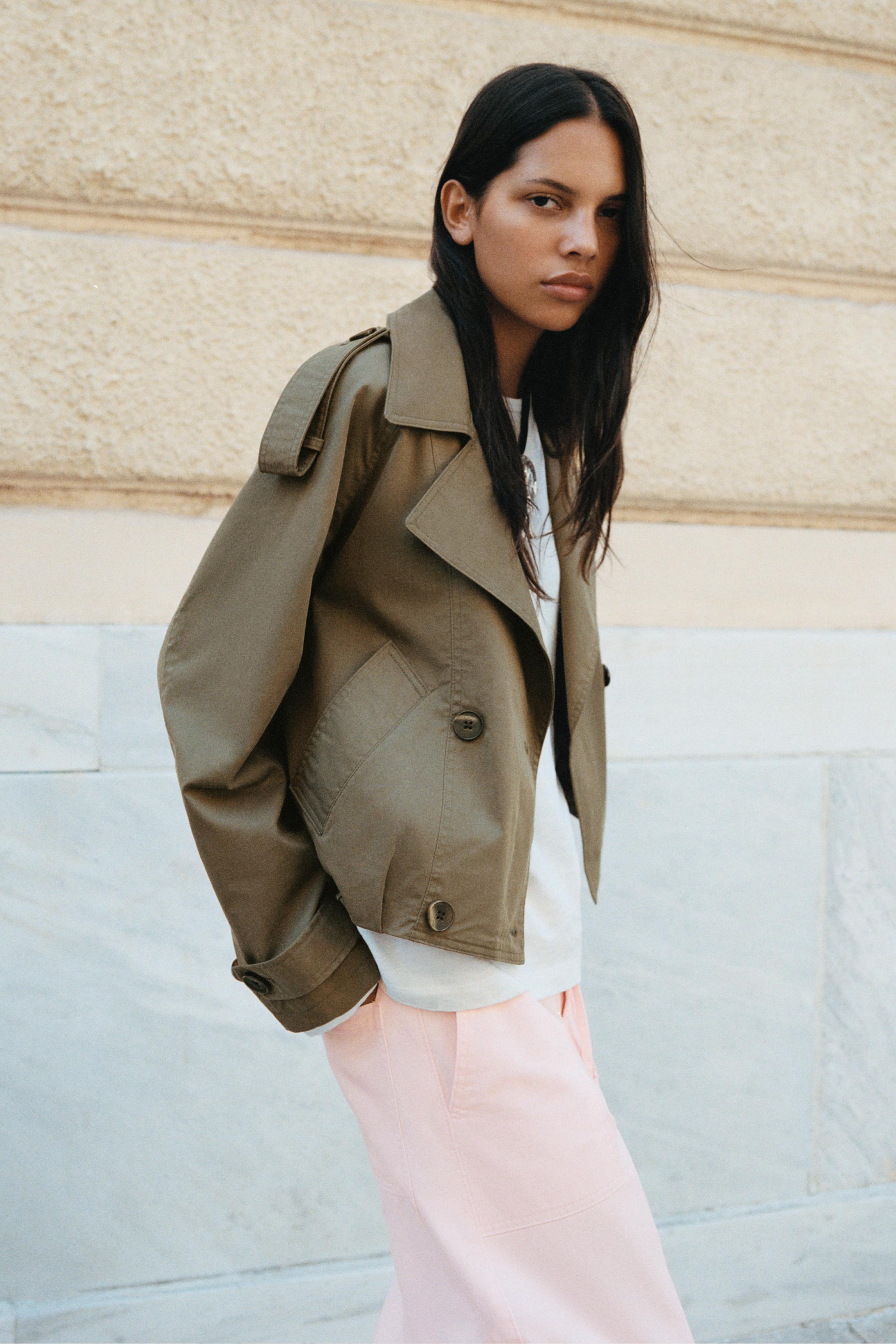 Balloon-fit short trench coat — Dark khaki