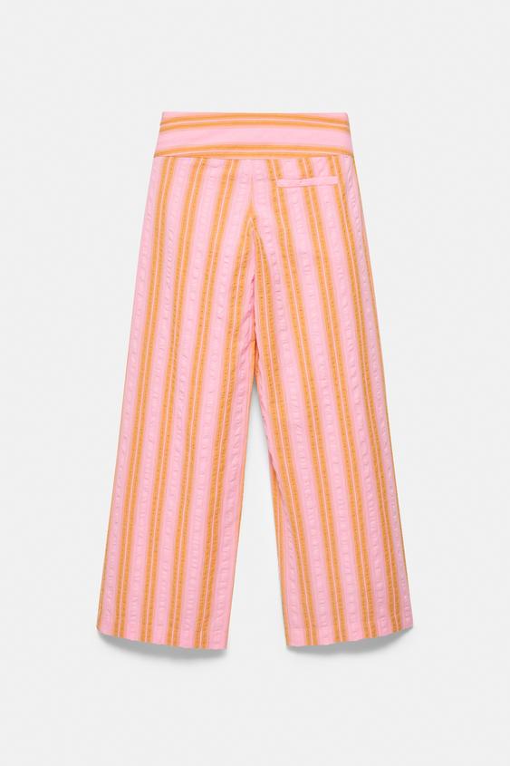 Çizgili wide leg pantolon