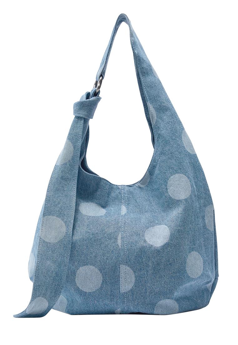 Puantiye desenli denim tote çanta