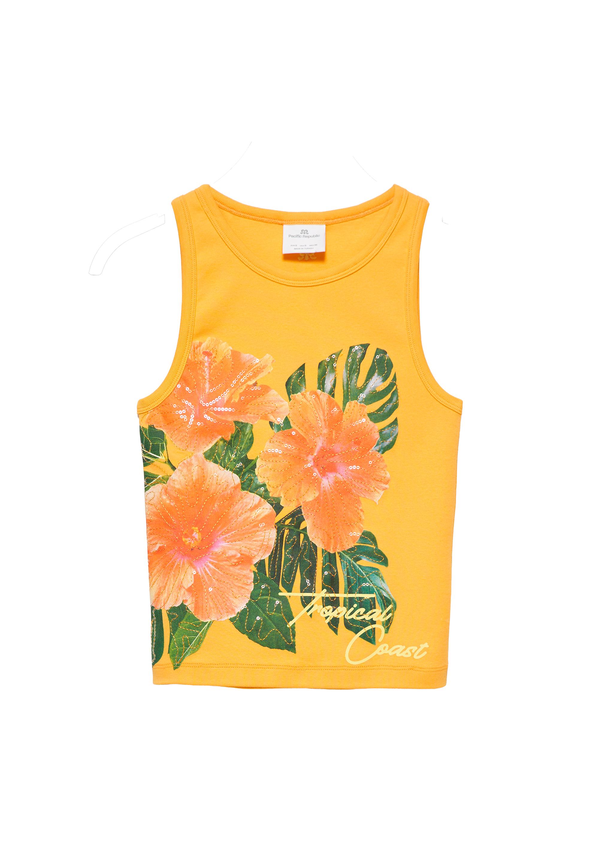 Floral sequin tank top — Orange