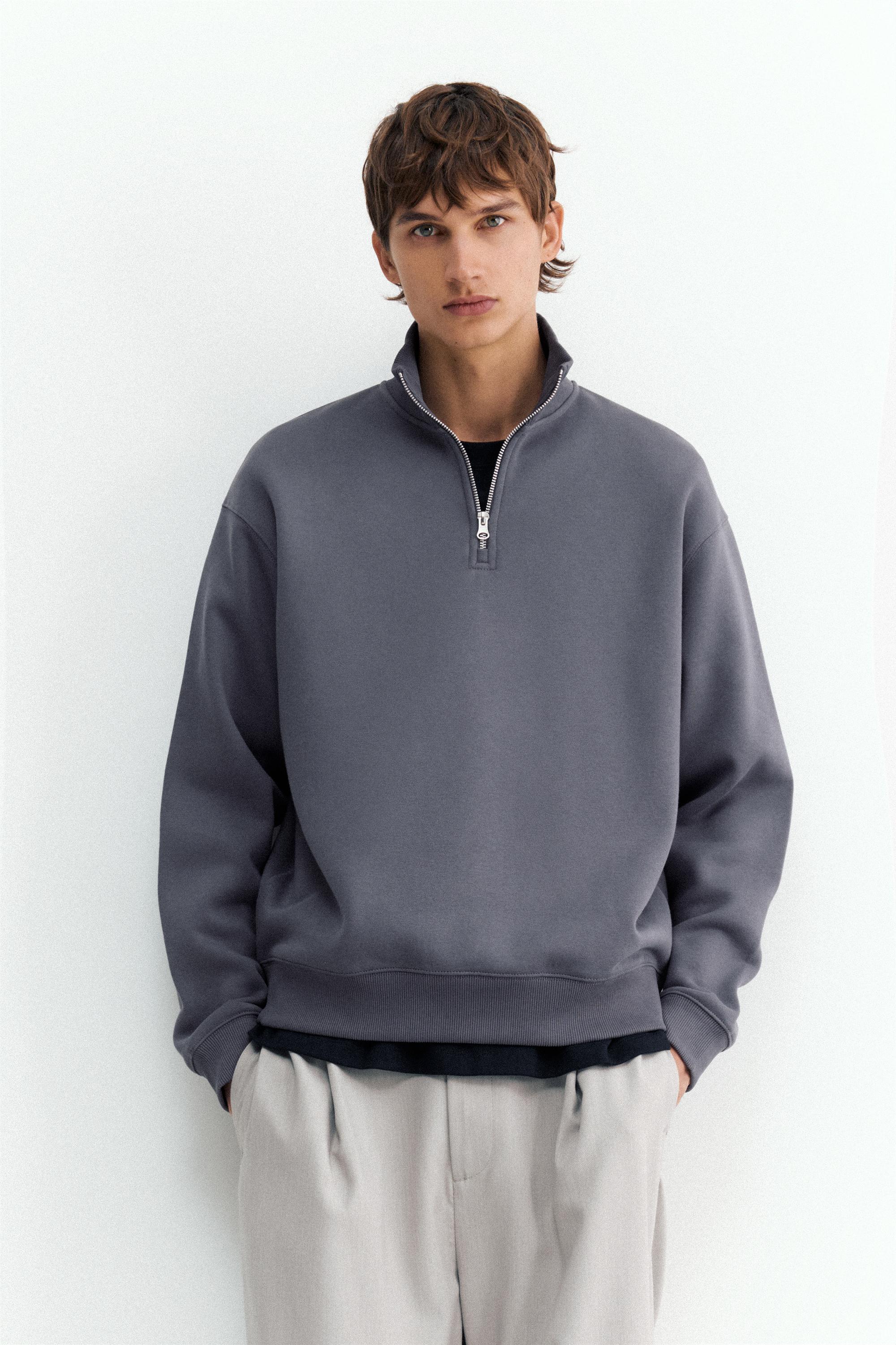 Quarter-zip sweatshirt — Grey blue