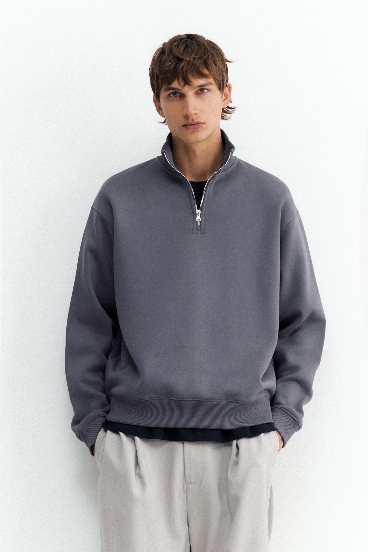 Quarter-zip sweatshirt — Grey blue