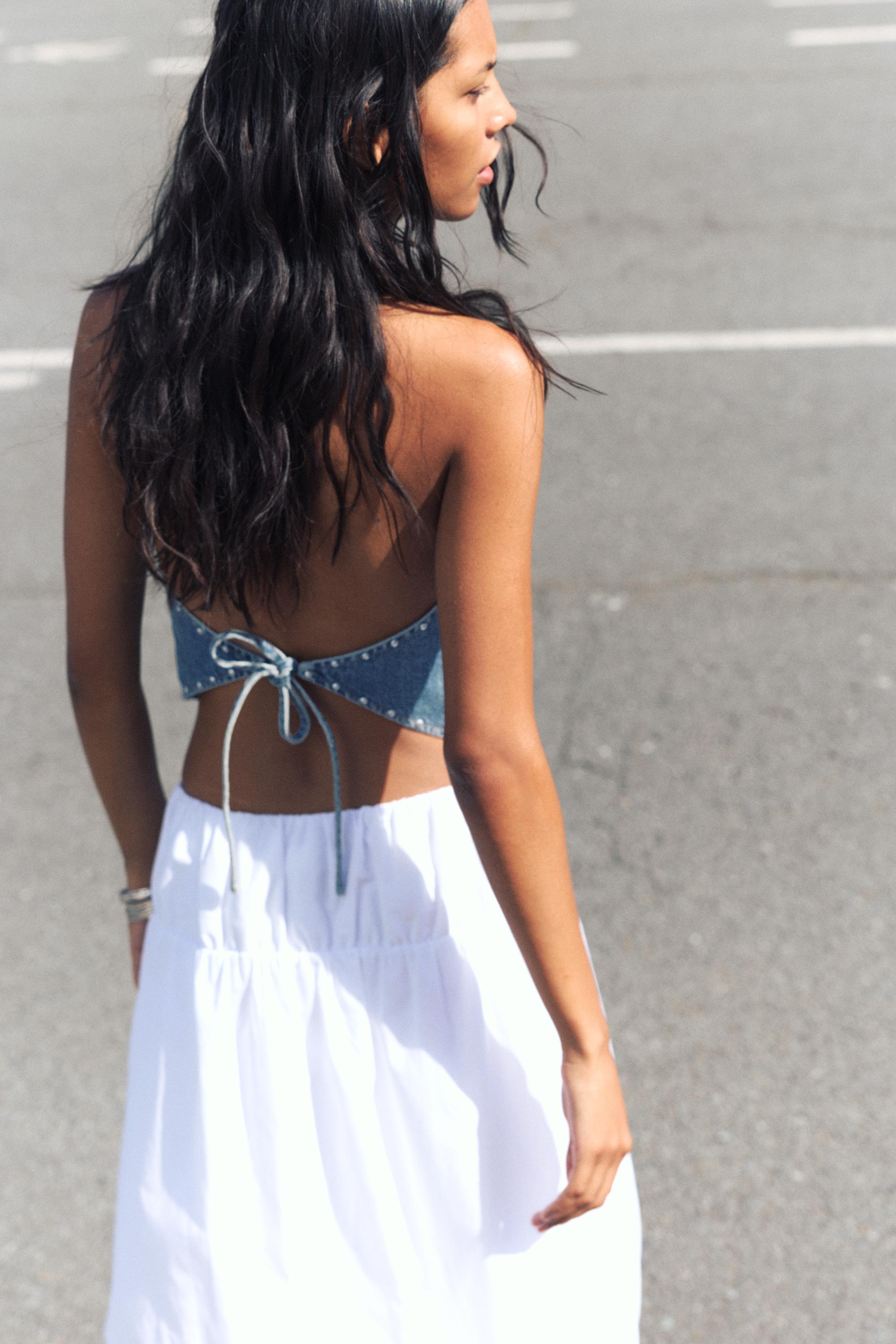 Star and stud denim vest — Medium blue