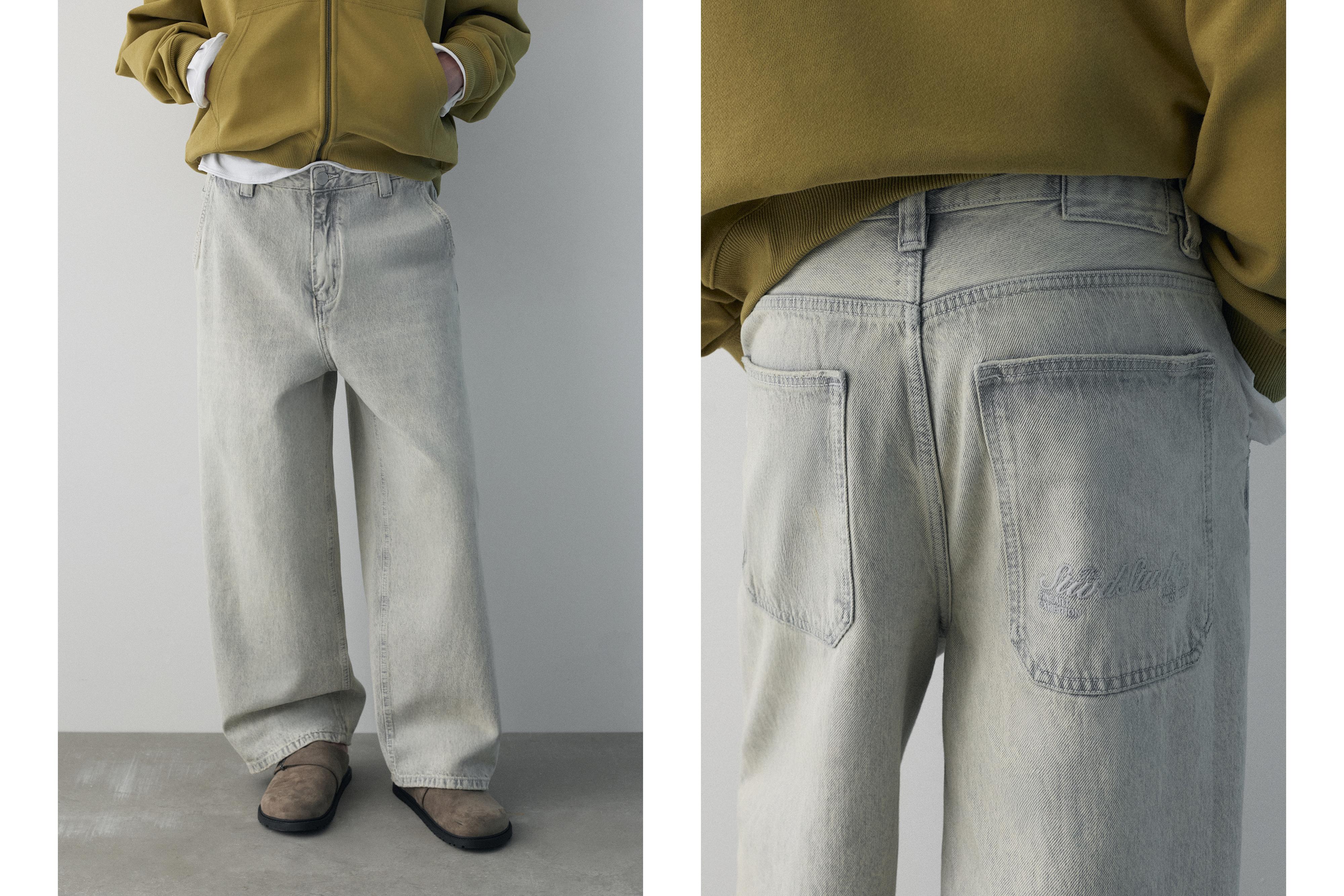 Embroidered skater jeans — Pale grey