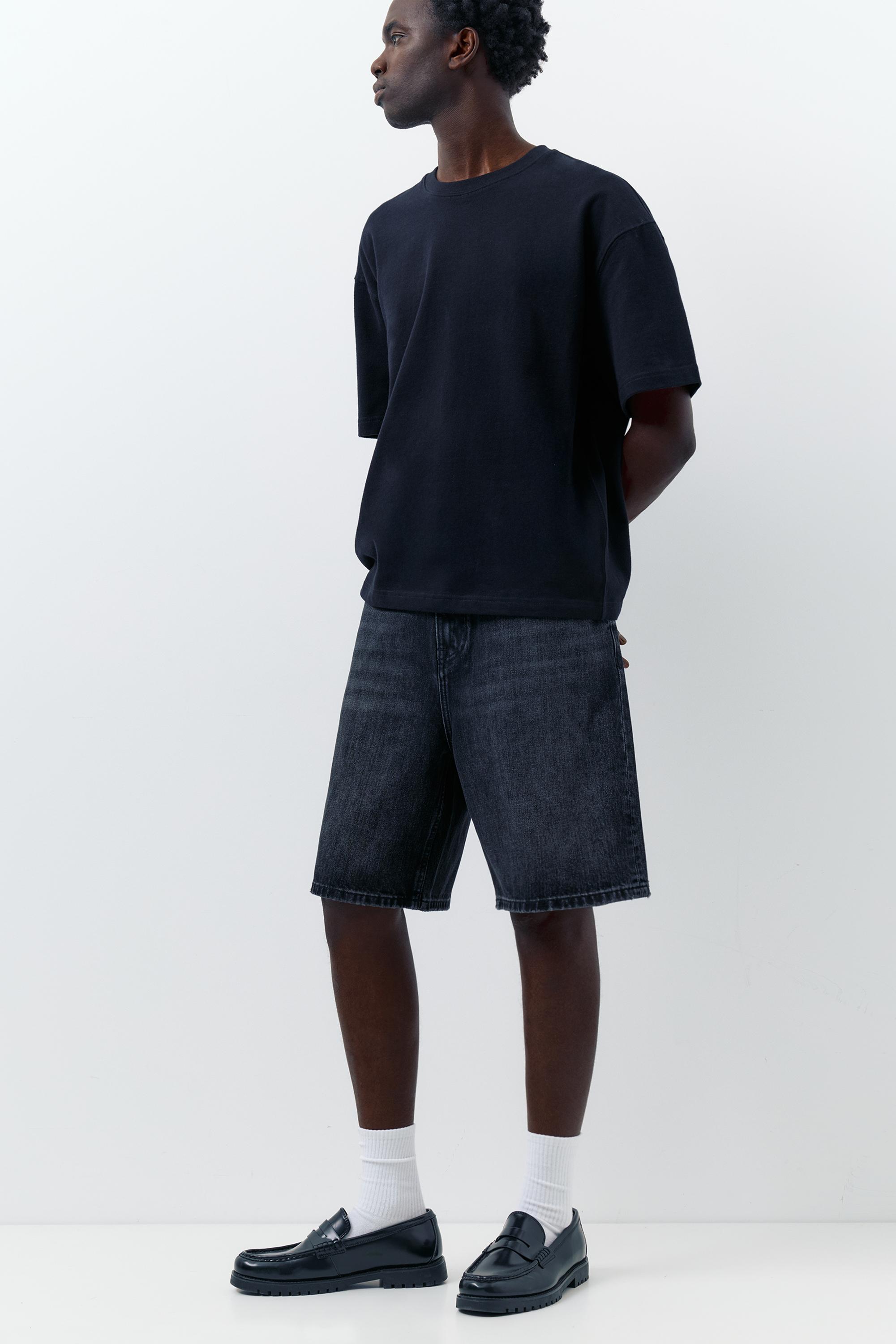 Baggy relaxed fit denim Bermuda shorts — Faded black