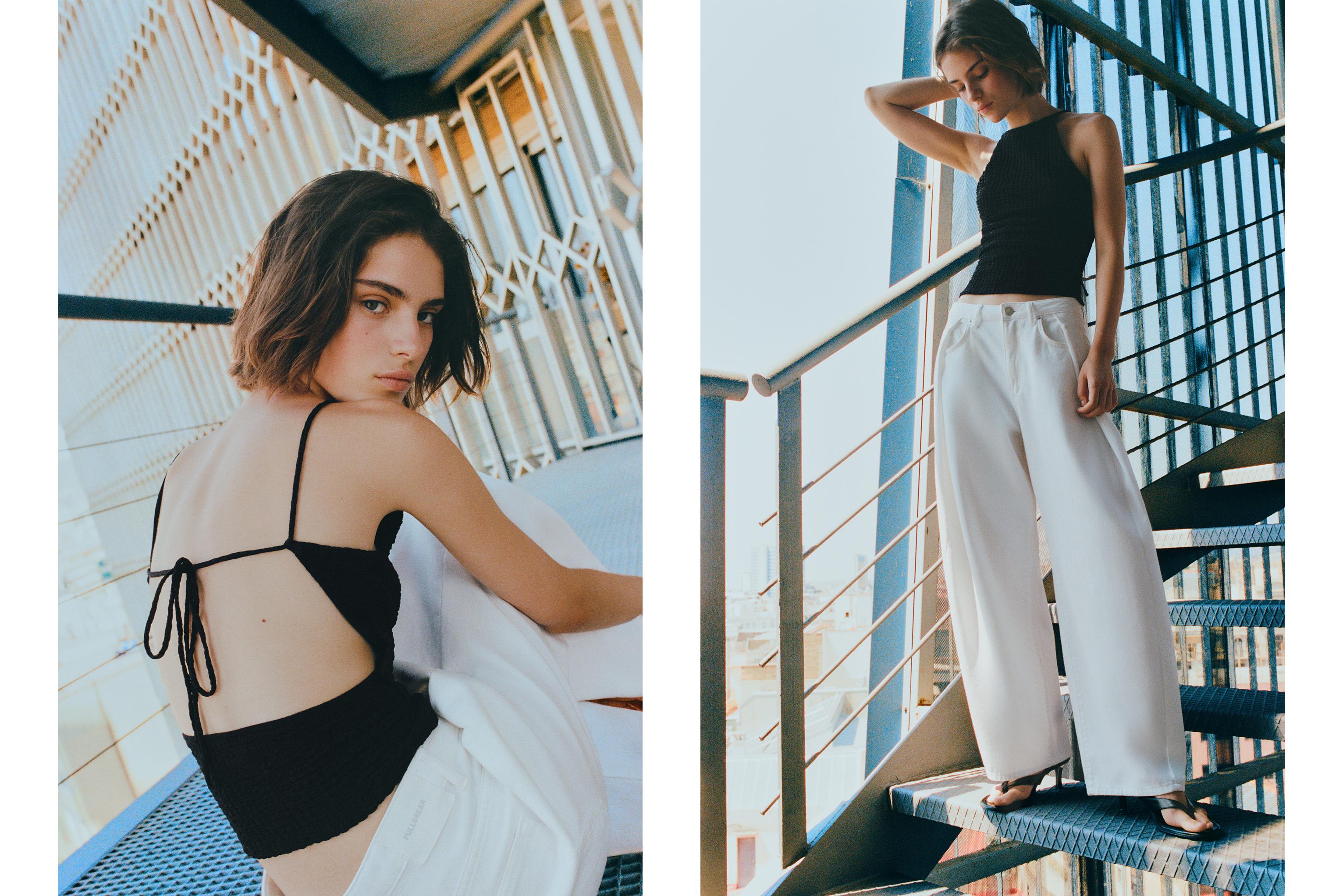 Textured halter top — Black