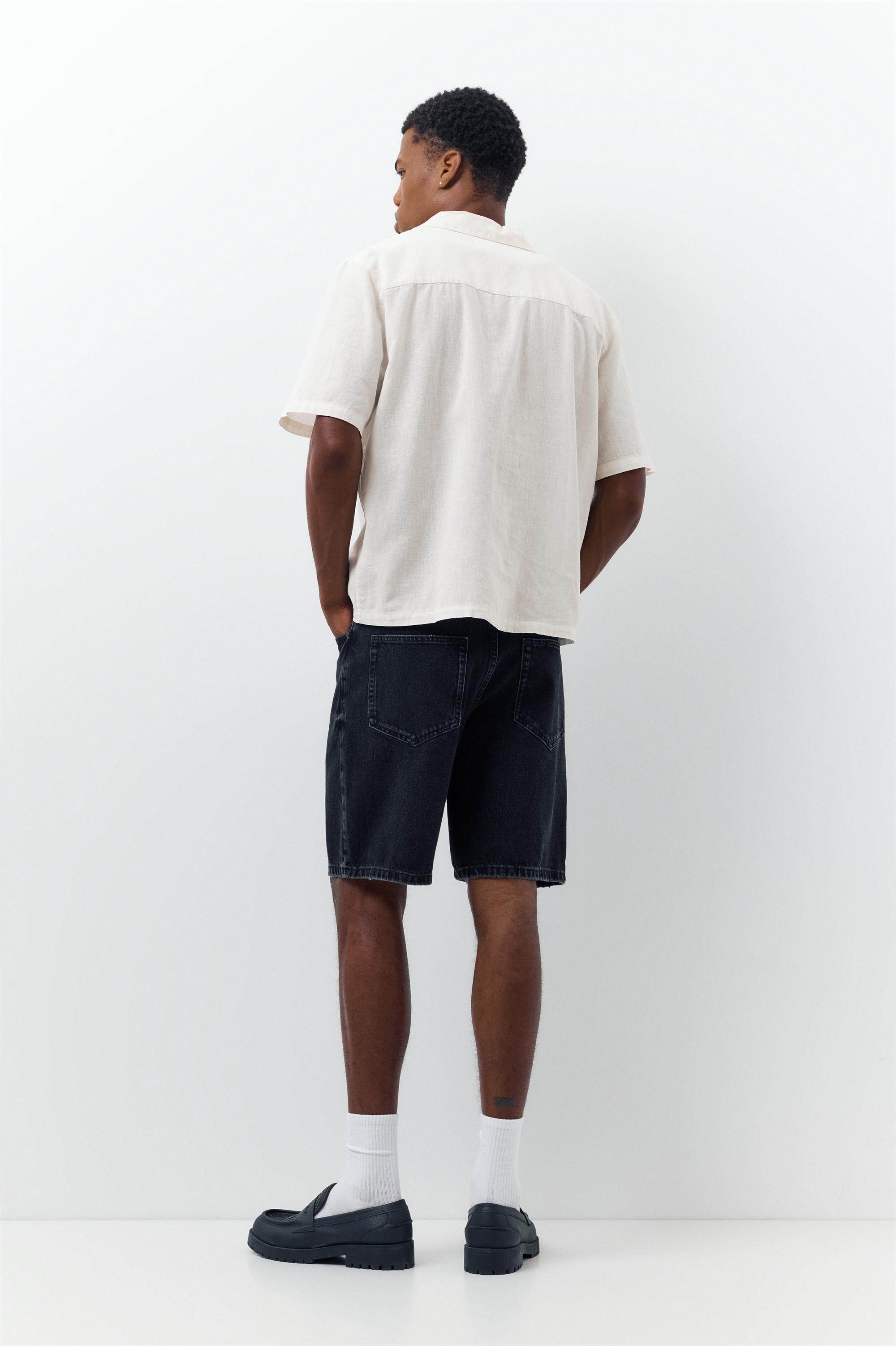 Short sleeve linen blend shirt — Off white
