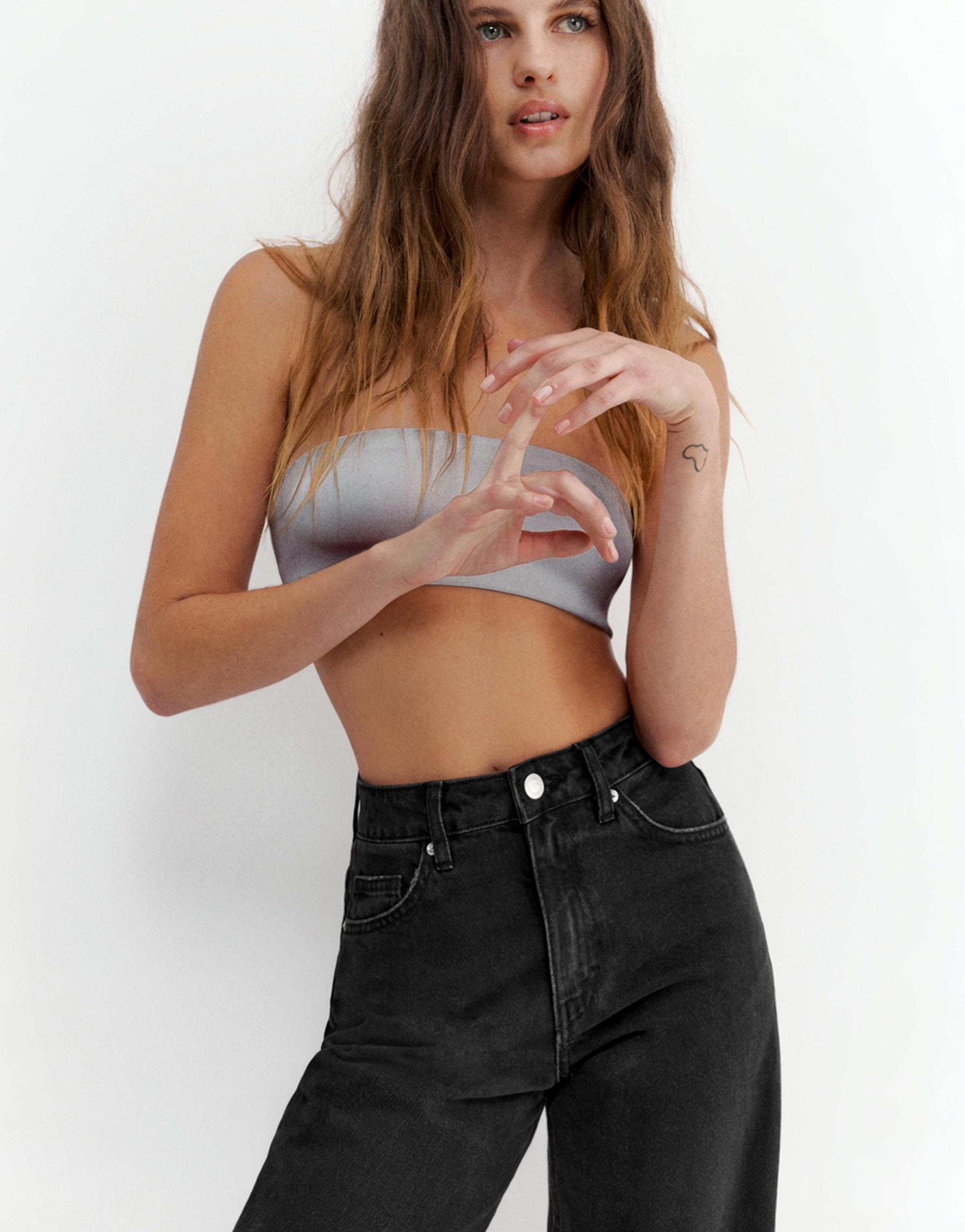 High-waist wide-leg jeans — Black