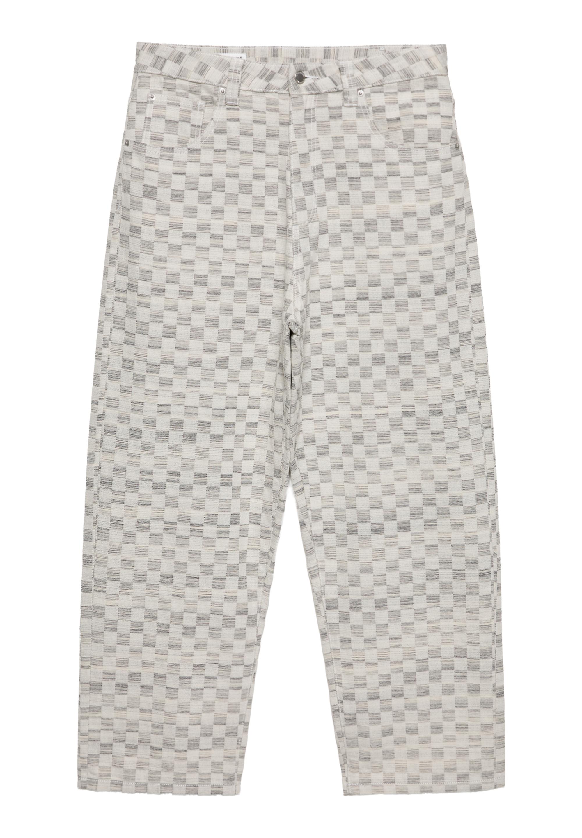 Checked baggy relaxed fit trousers — Ecru