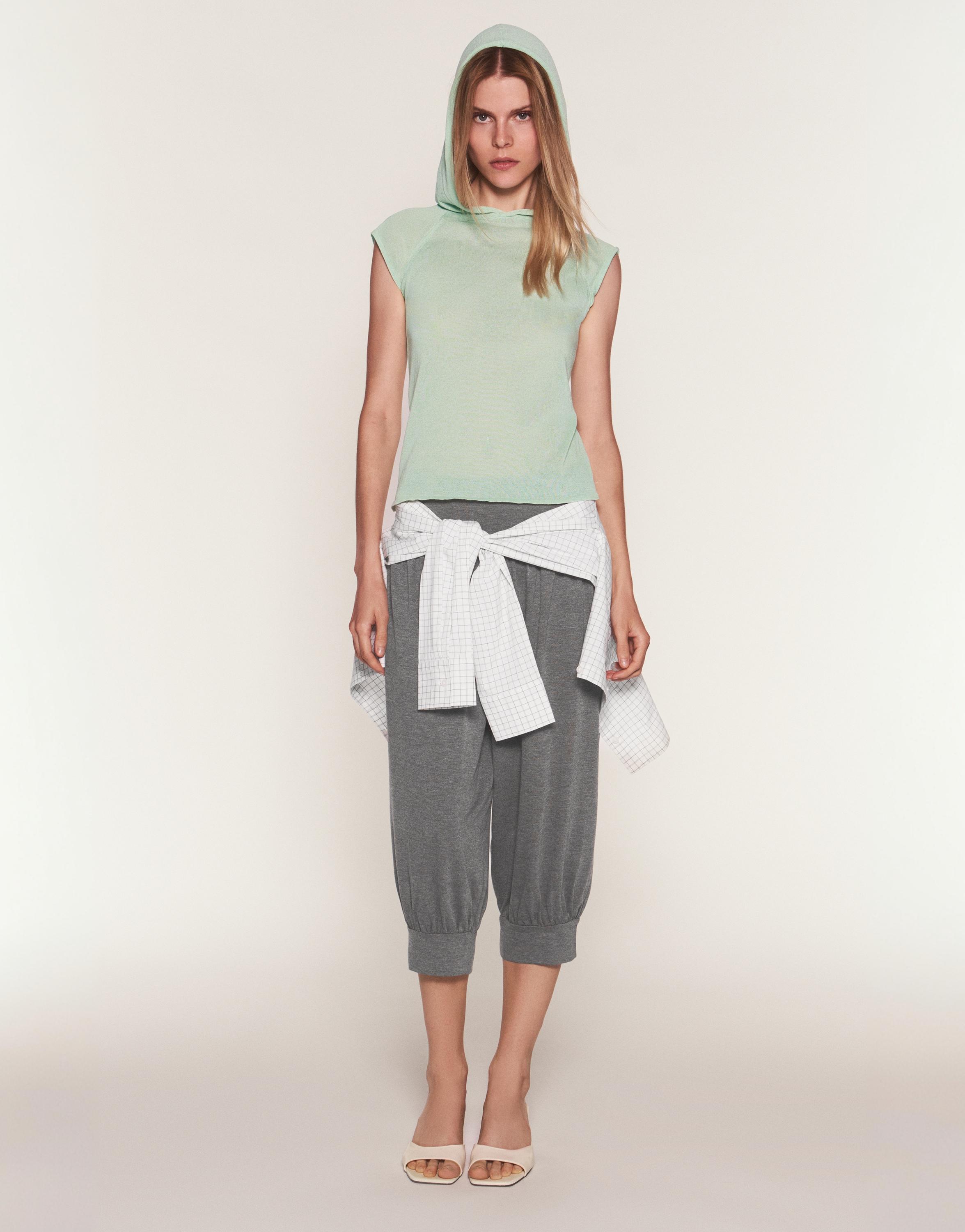 Fine knit hooded T-shirt — Mint