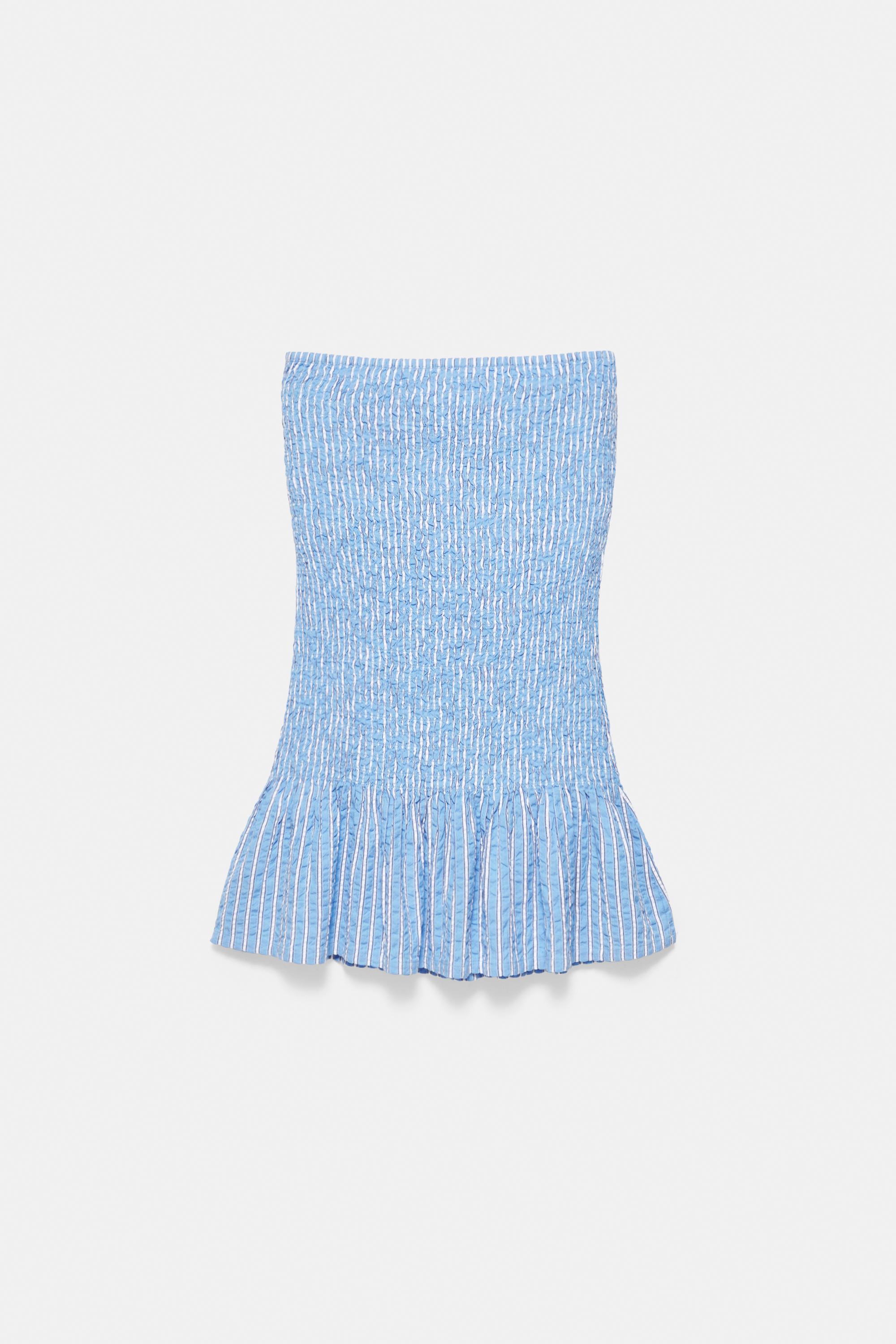 Short striped smock dress — Medium blue
