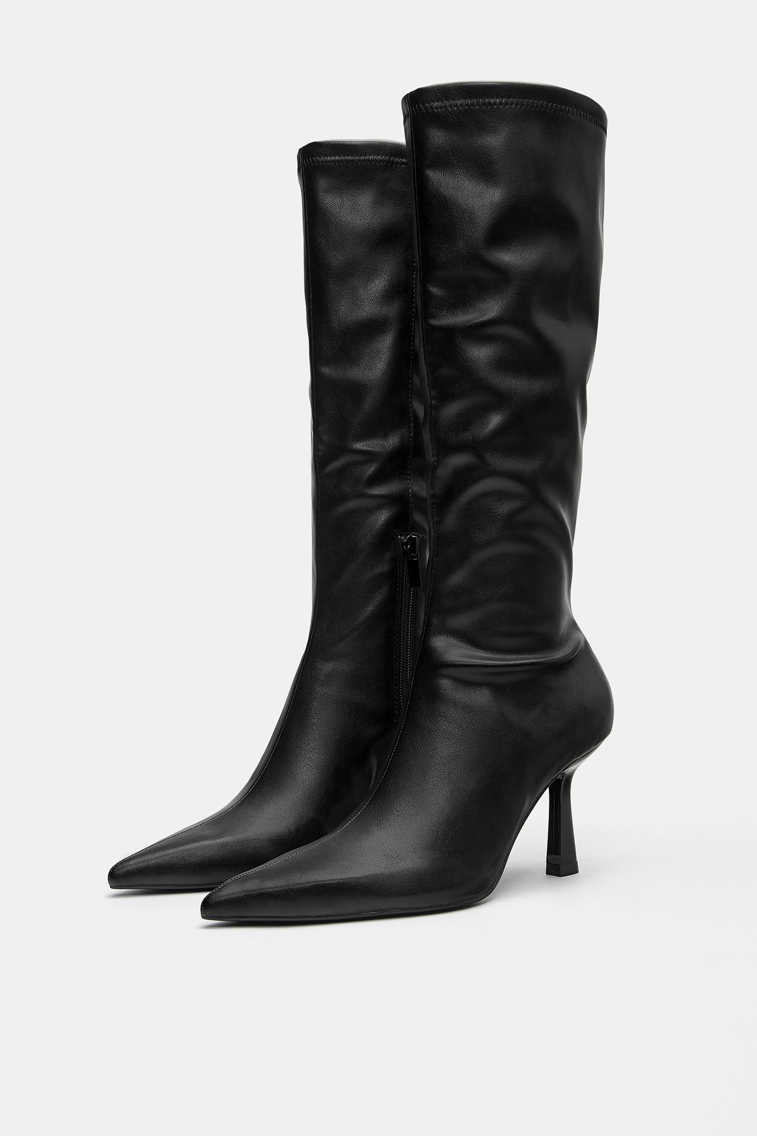 Stretch high-heel knee-high boots — Black