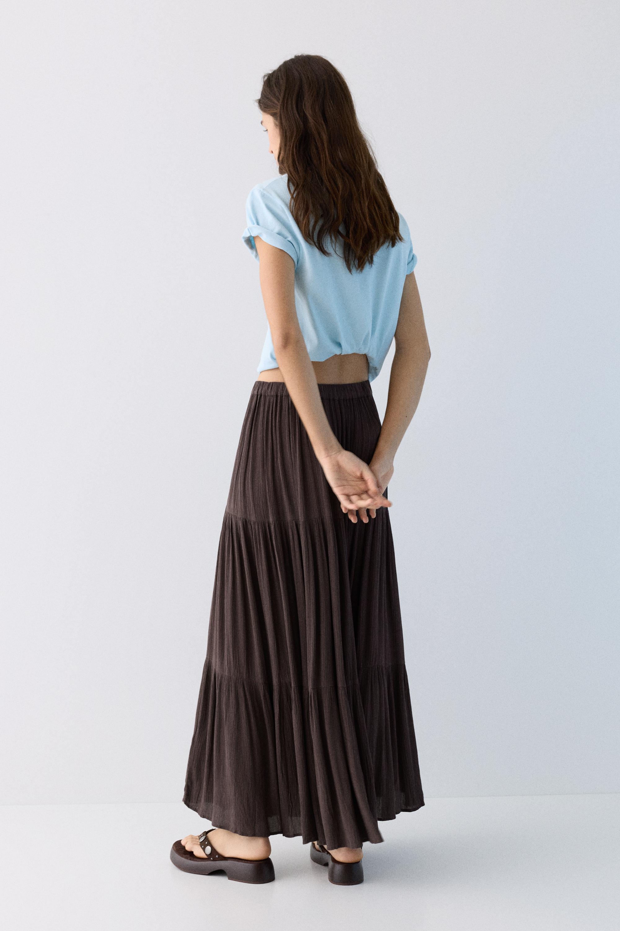 Flowy paneled midi skirt — Brown