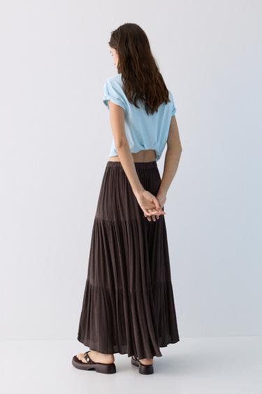 Flowy paneled midi skirt — Brown 3