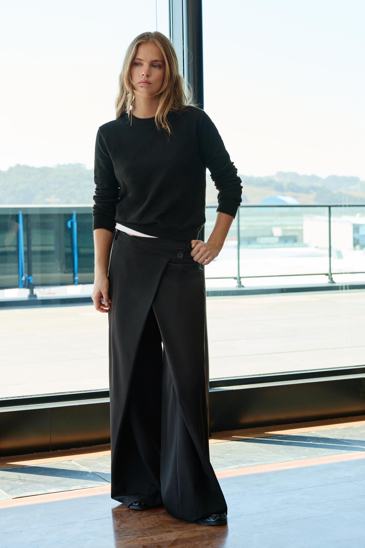 Smart trousers with a crossover waist — Black