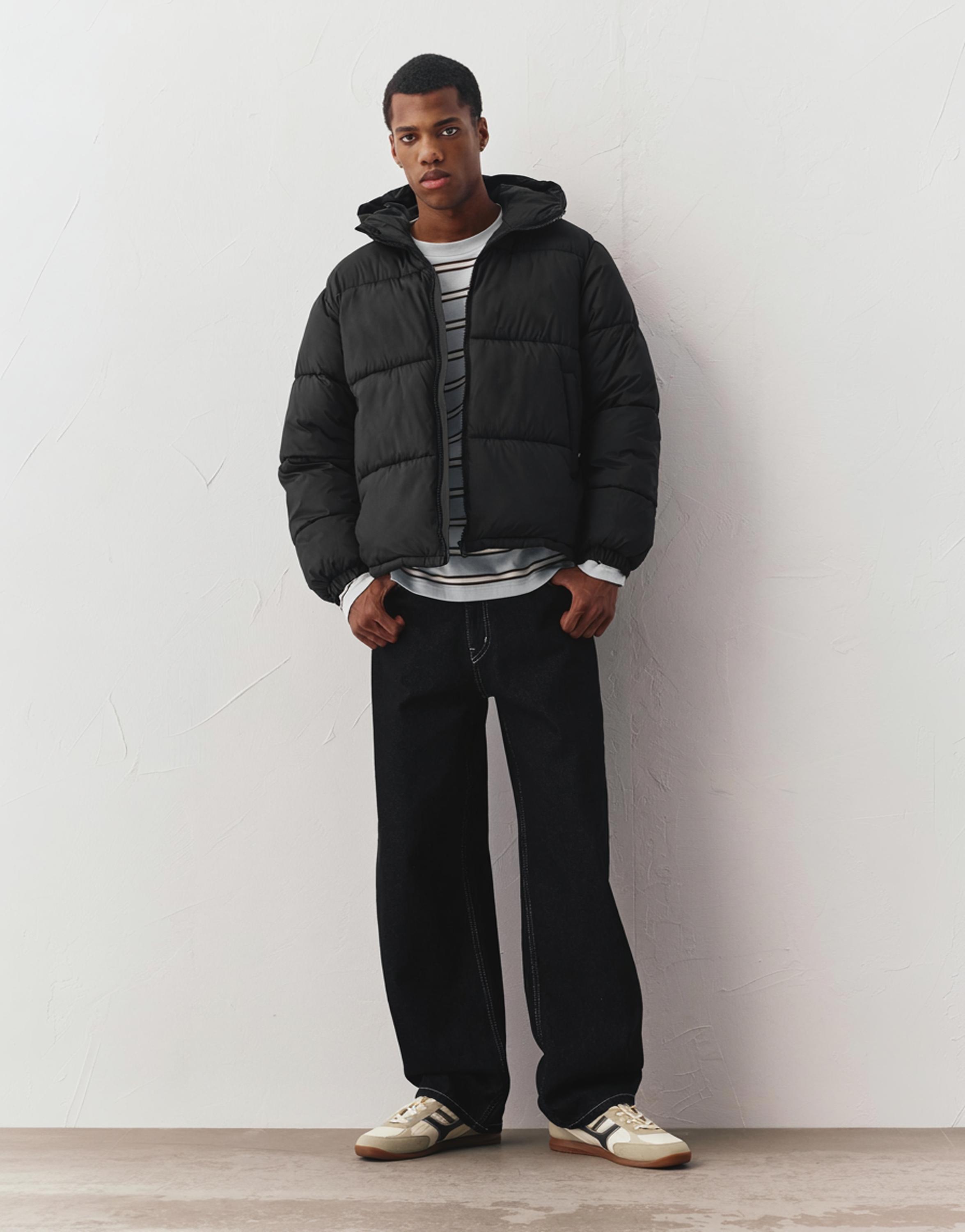 Padded jacket with hood — Black