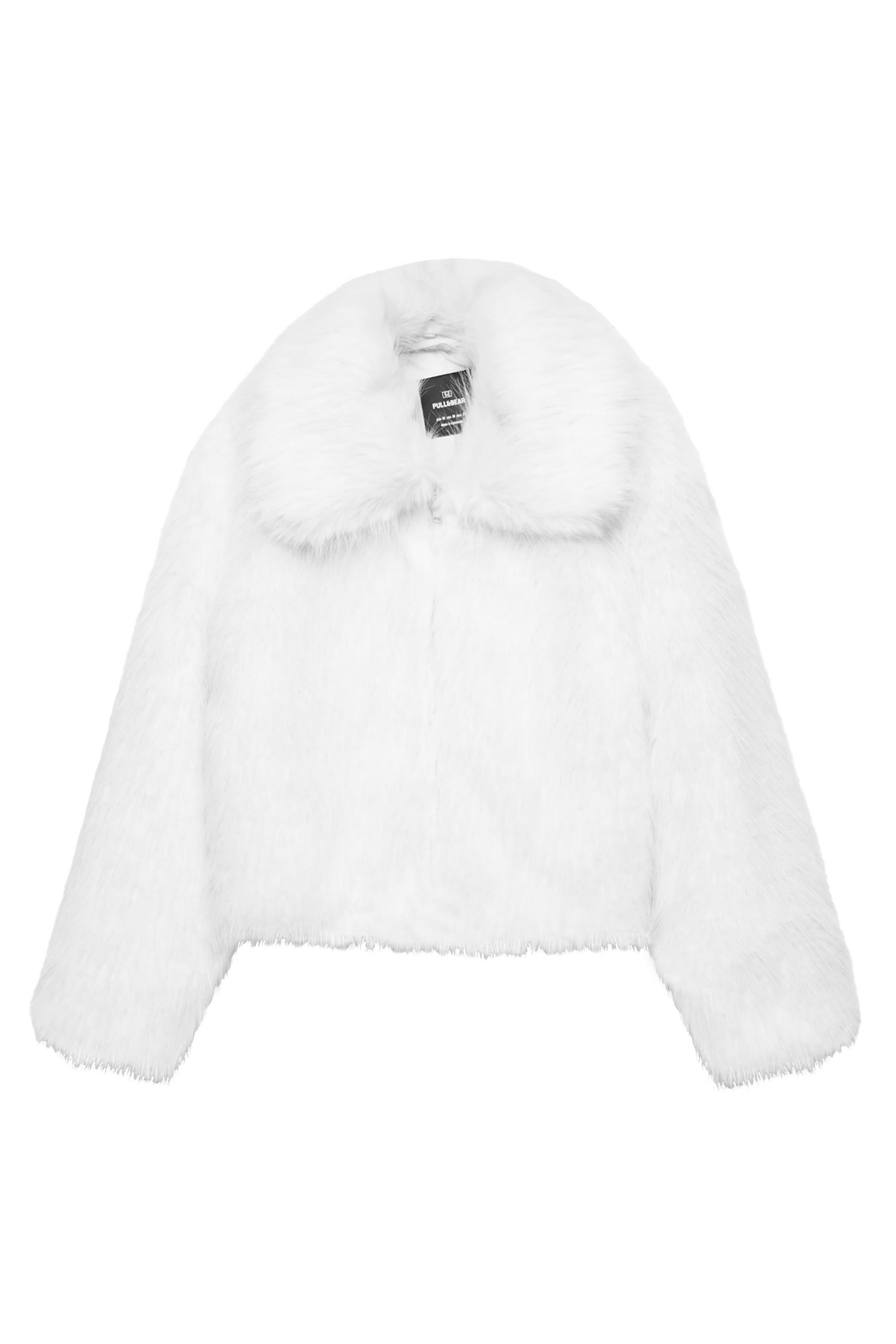 Beyaz suni kürk ceket - Görsel 22