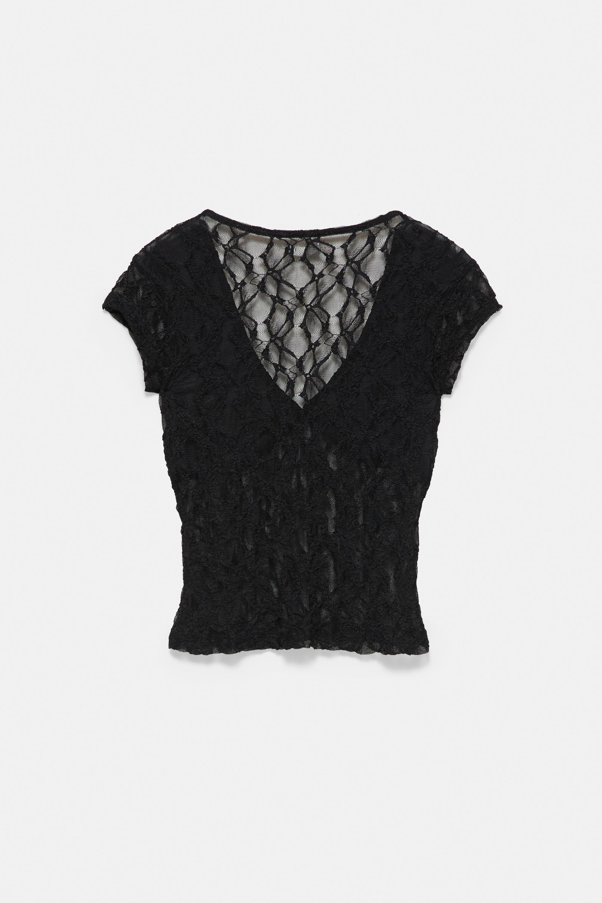 Studded lace T-shirt — Black