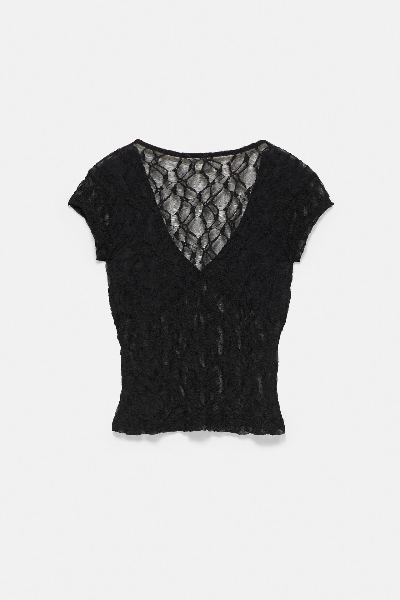 Studded lace T-shirt — Black