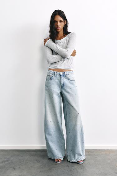 Rhinestone wide-leg jeans — Pale blue 1