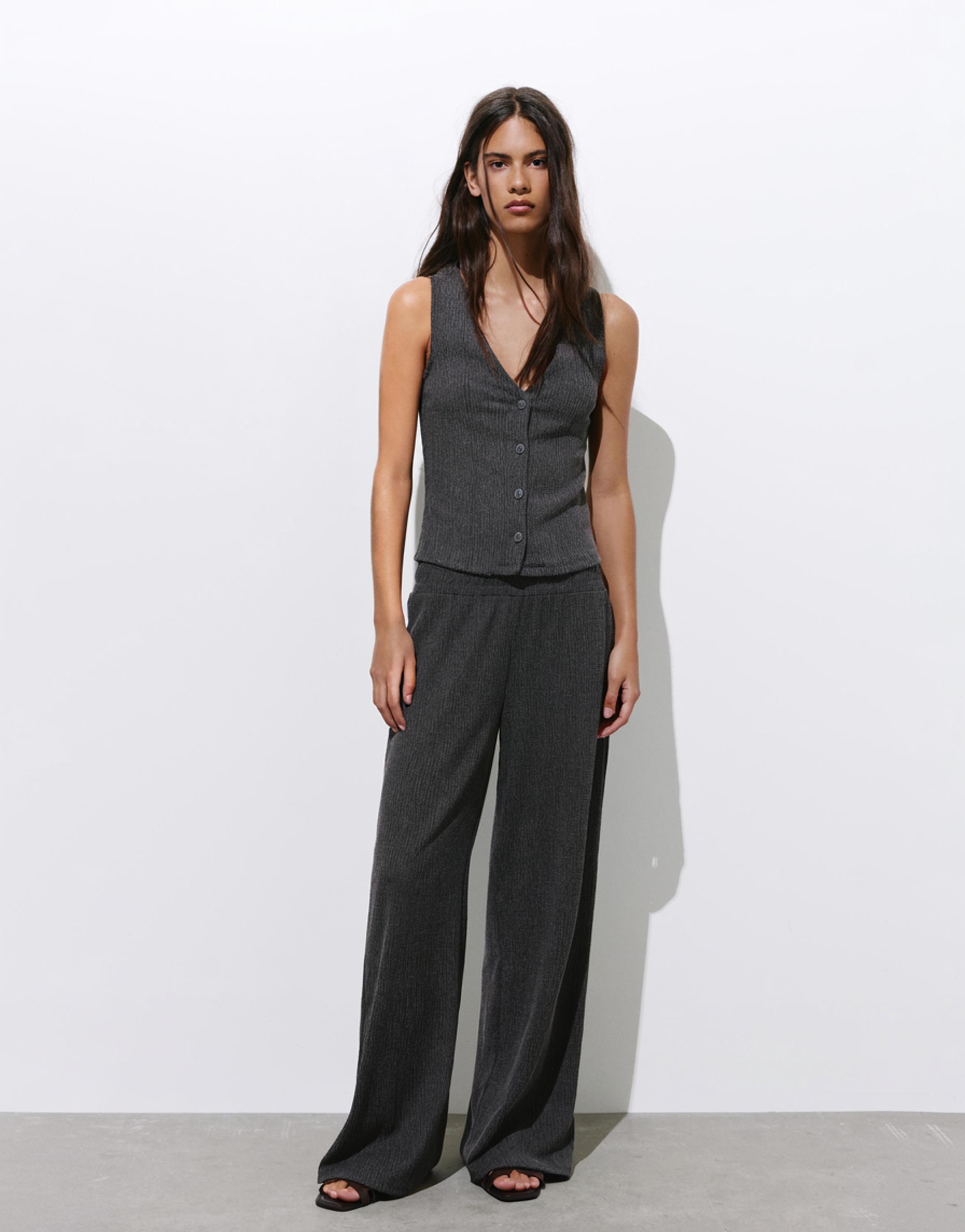 Wide-leg crepe trousers — Anthracite grey