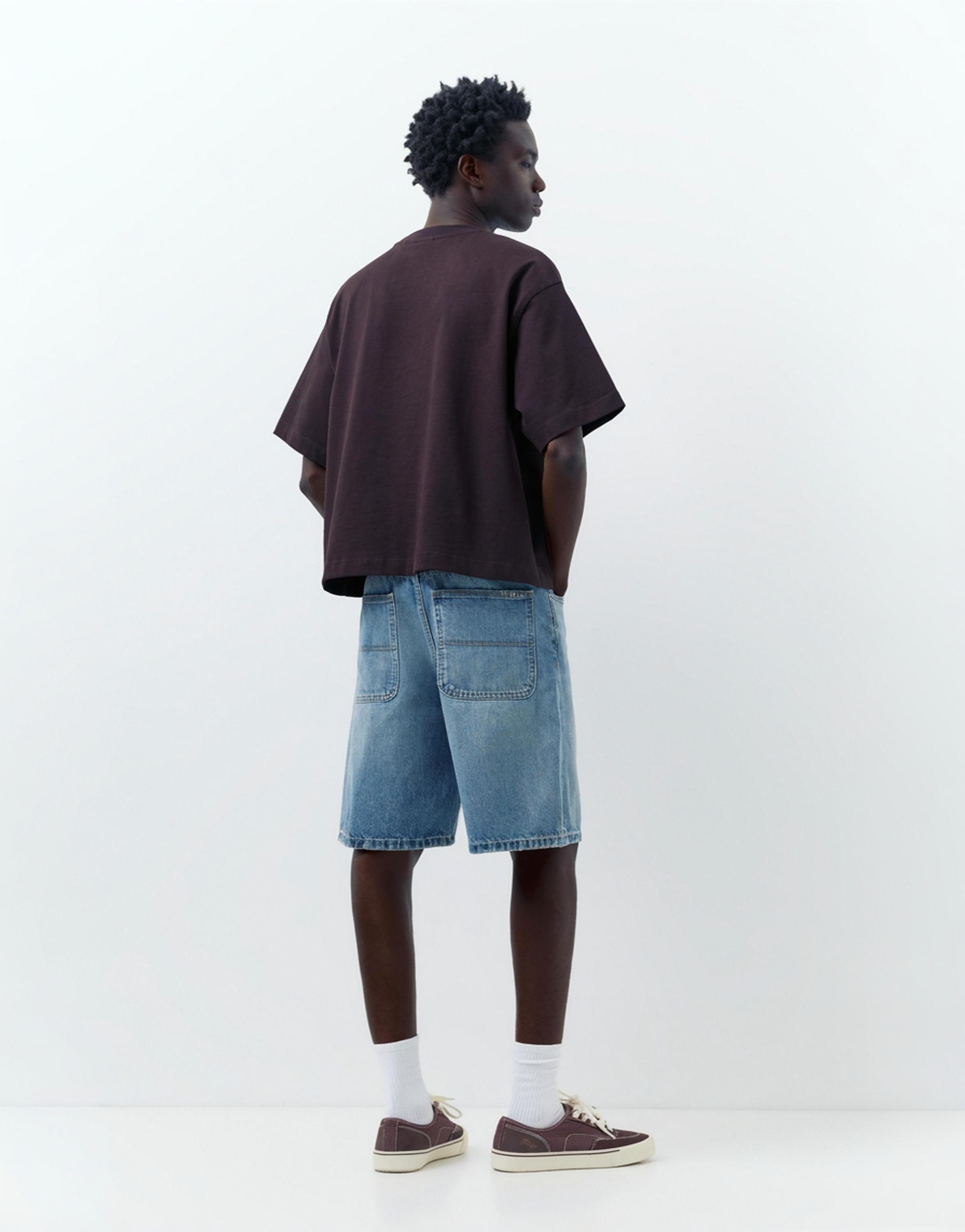 Baggy relaxed fit denim Bermuda shorts — Greenish blue