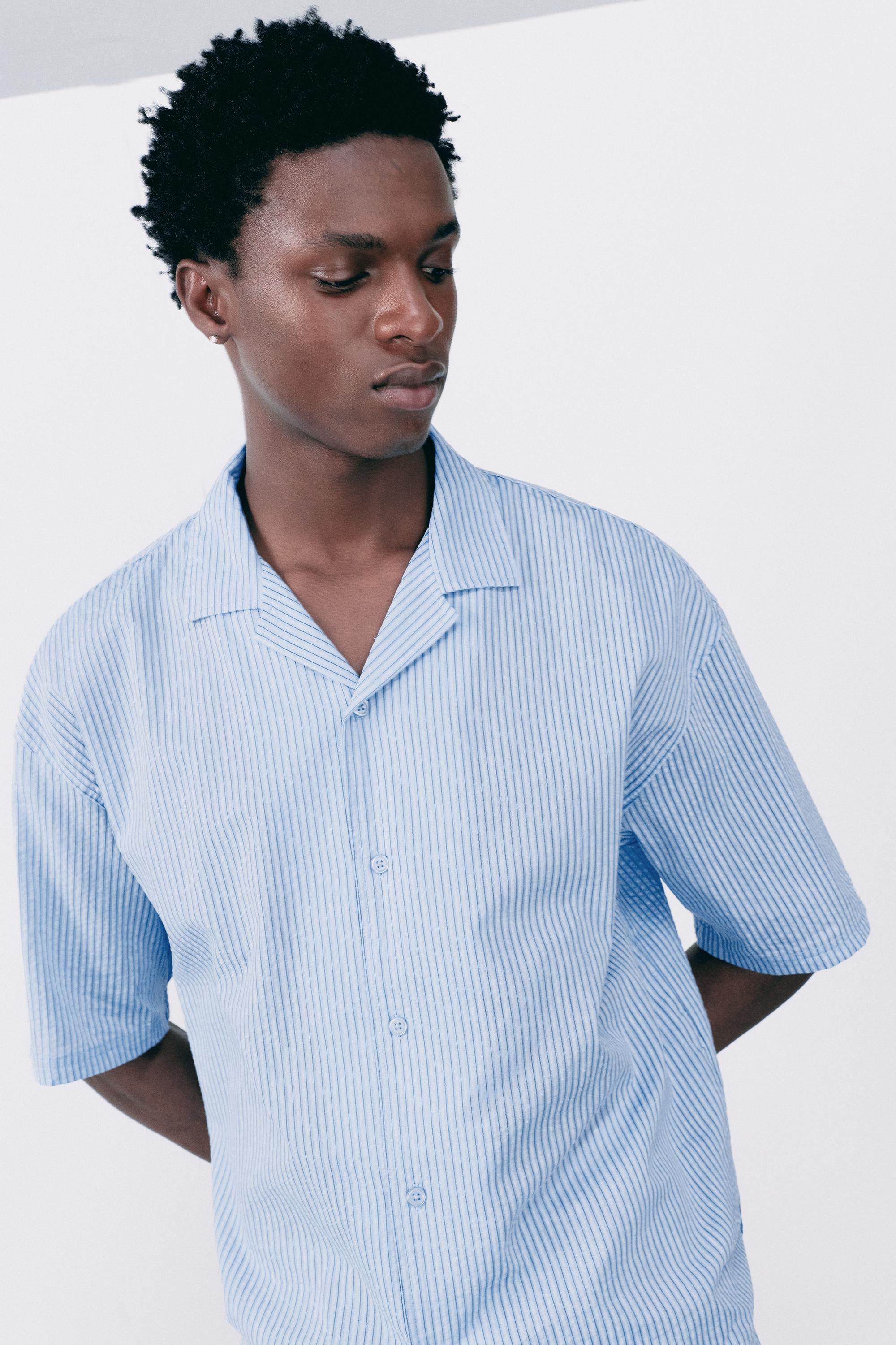 Striped short sleeve shirt — Blue