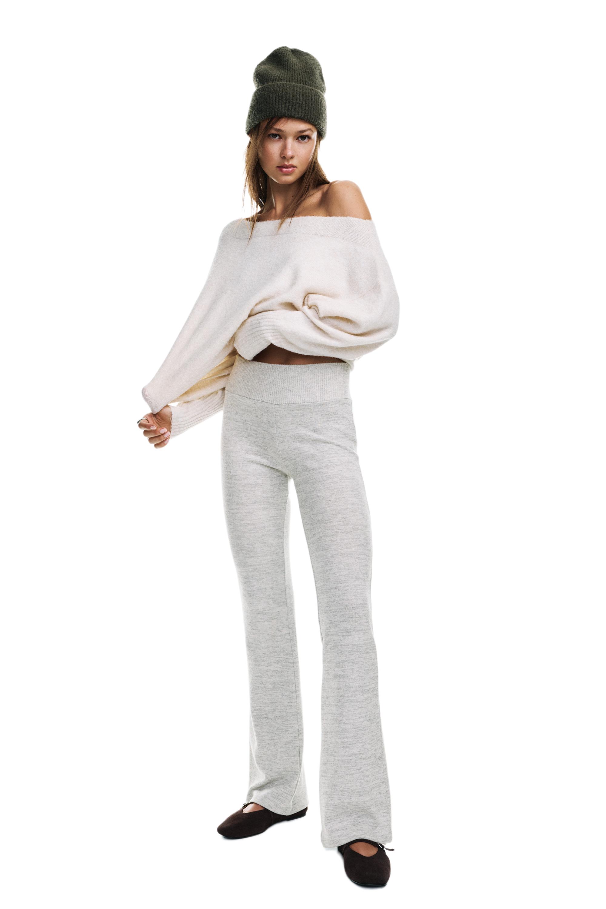 Soft touch flared trousers — Pale marl