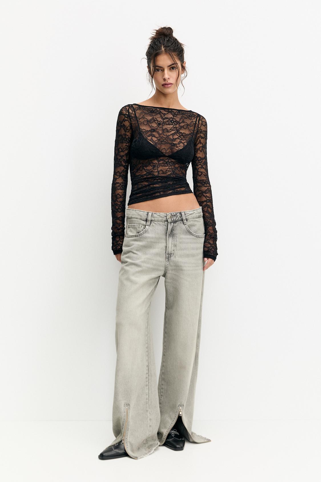 Long sleeve lace T-shirt - PULL&BEAR