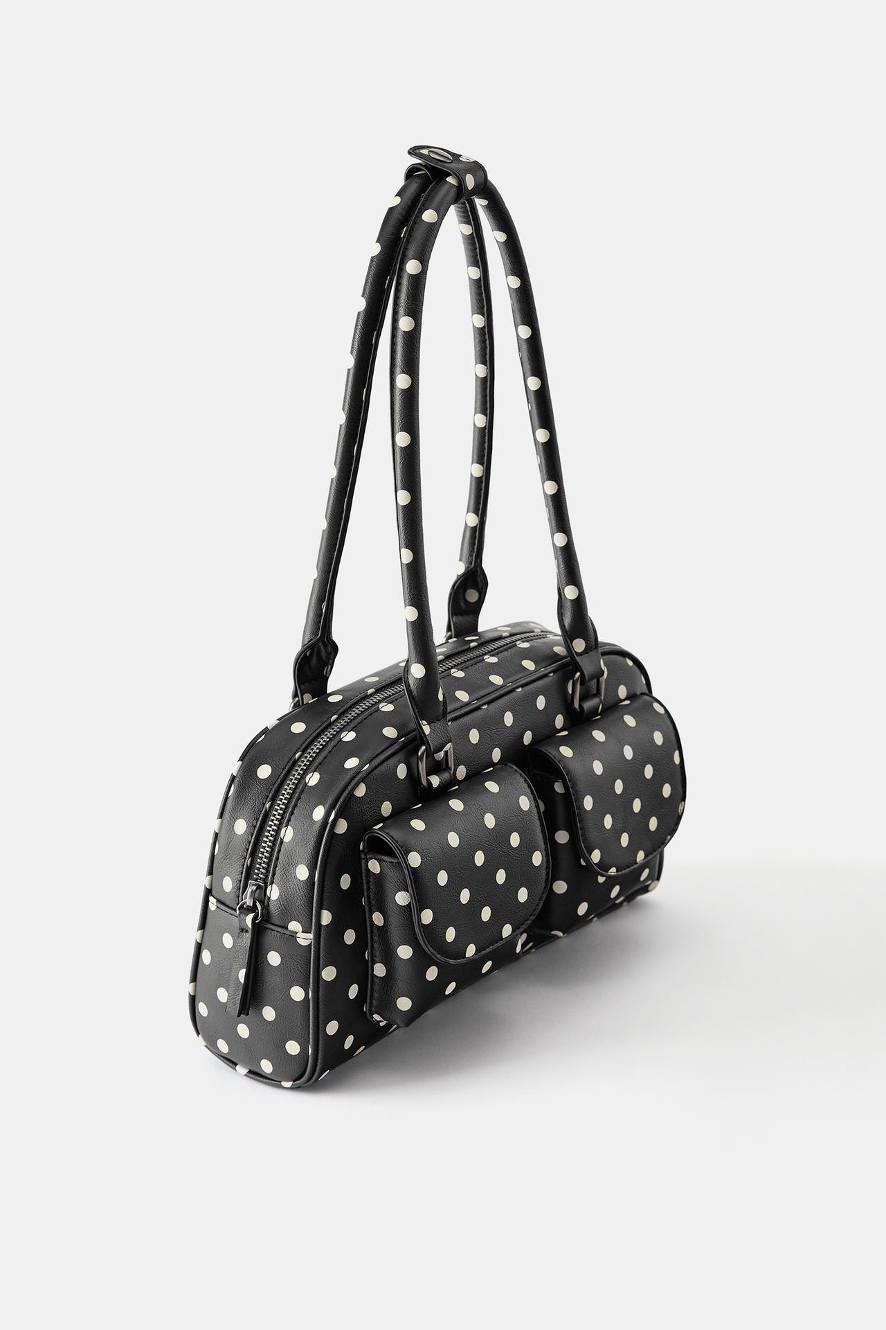 Polka dot multipocket shoulder bag — Black