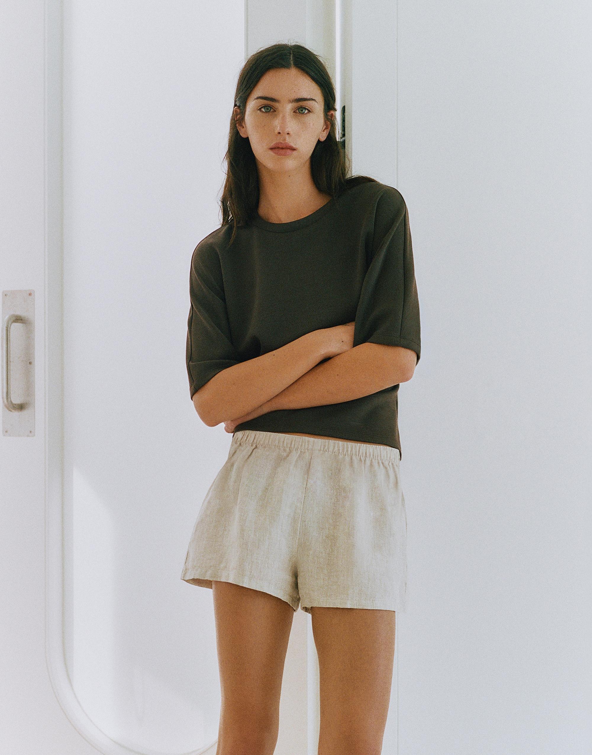 100% Linen Shorts — Beige