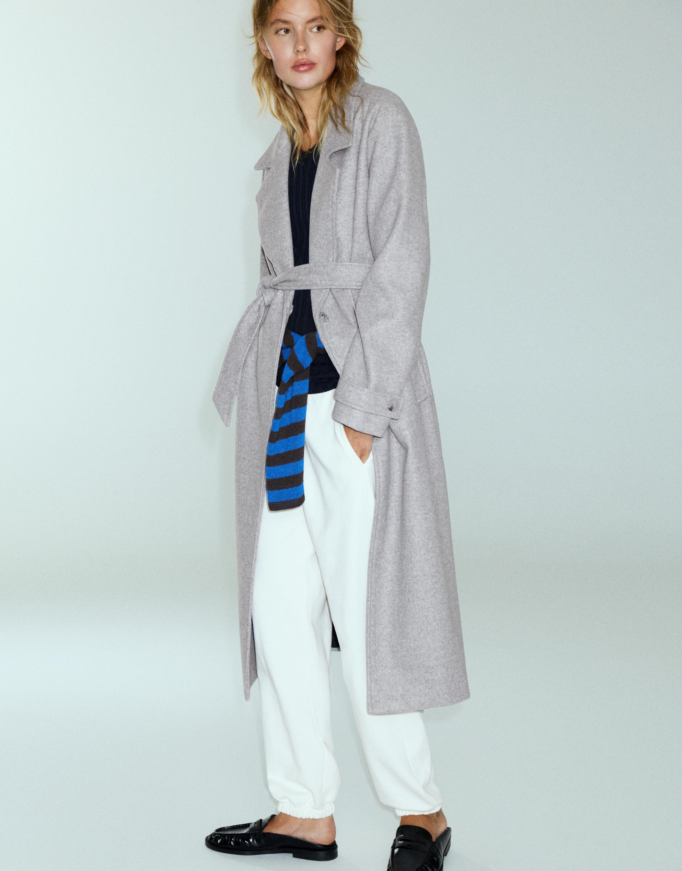 Long belted coat — Medium grey